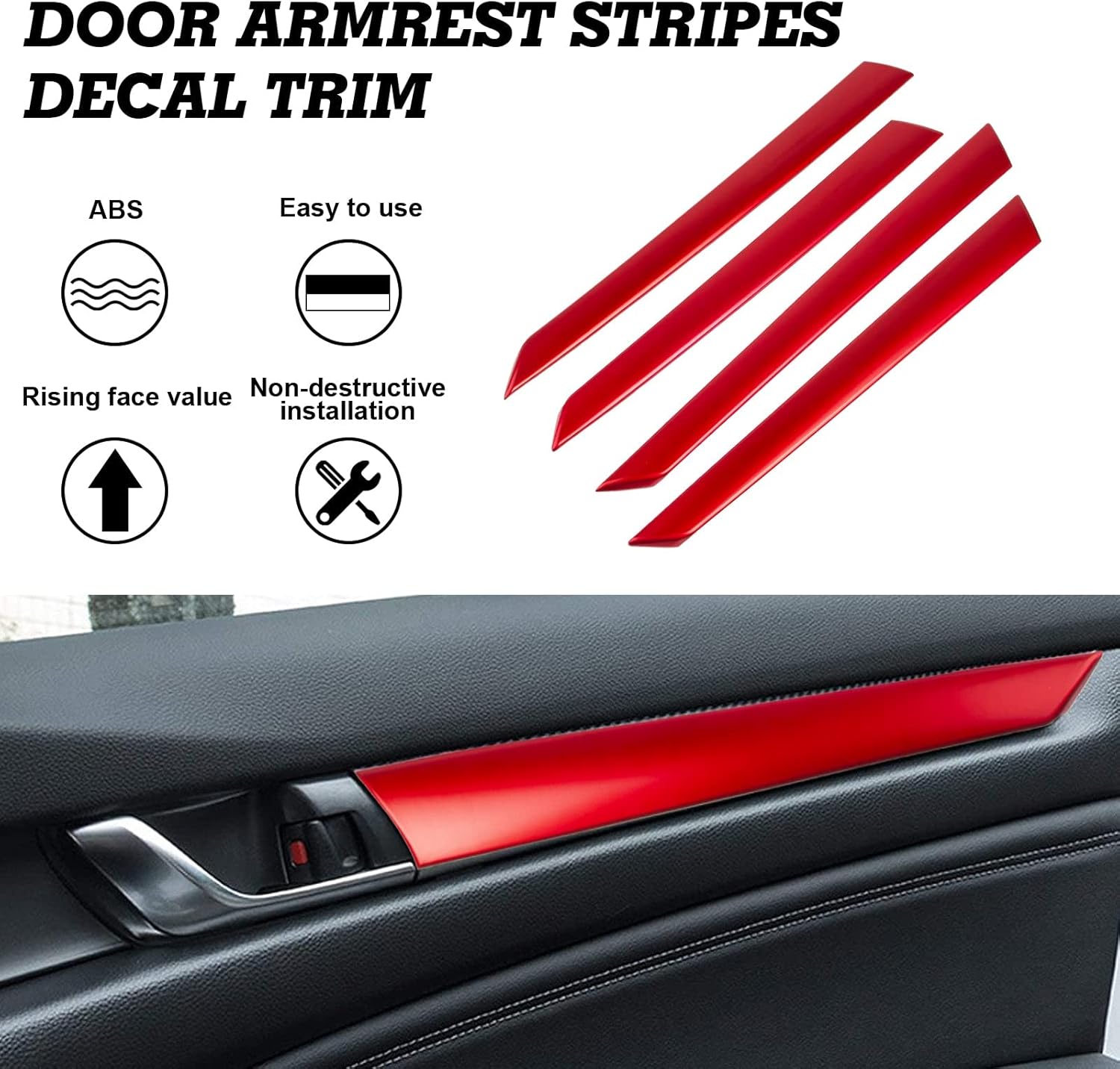 x xotic tech Interior Side Door Panel Strip Cover Trim, Sporty Red, Compatible with Honda Accord Sedan 10th Gen 2018-2022
