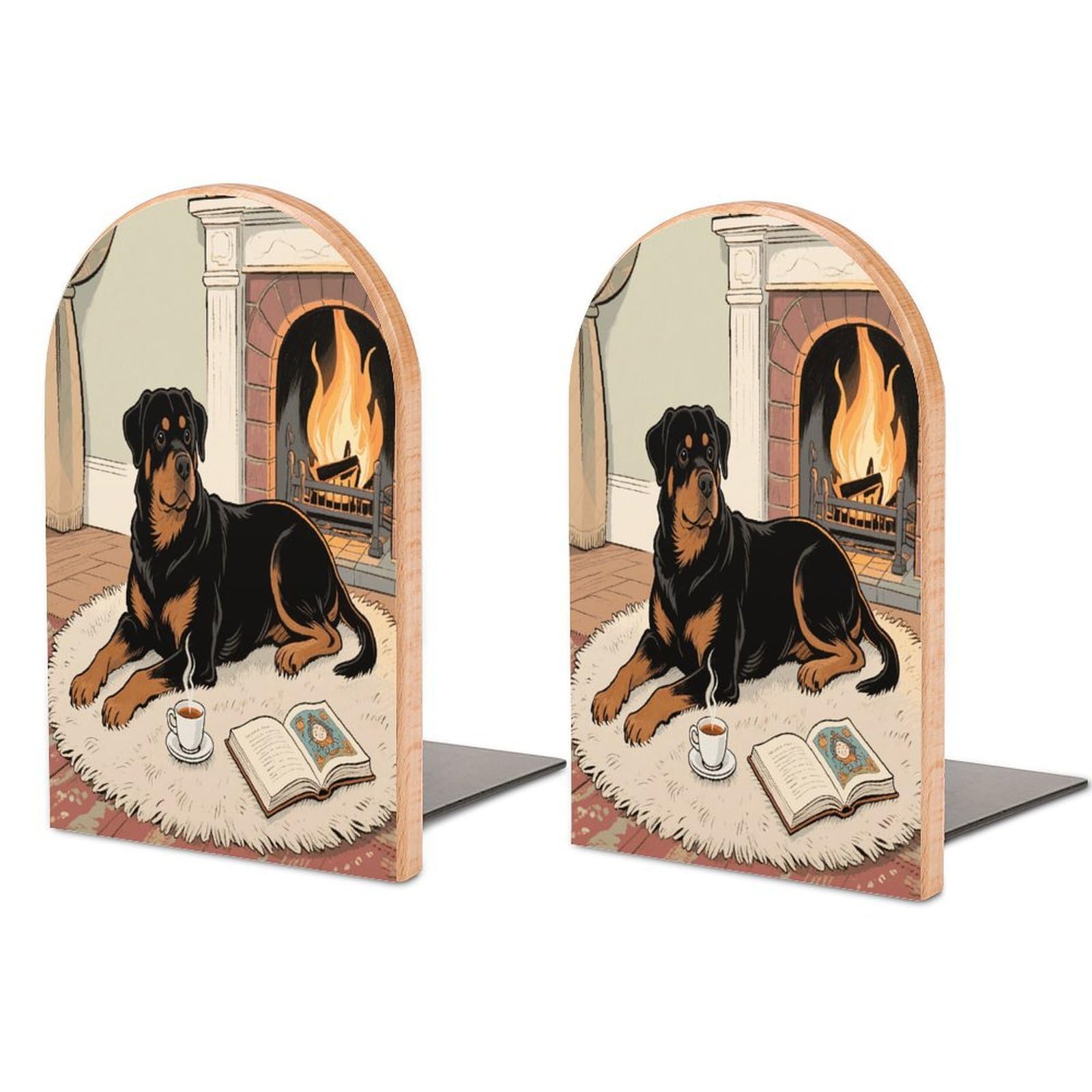 Sujetalibros de madera de Rottweiler con base de metal para estantes de oficina y casa