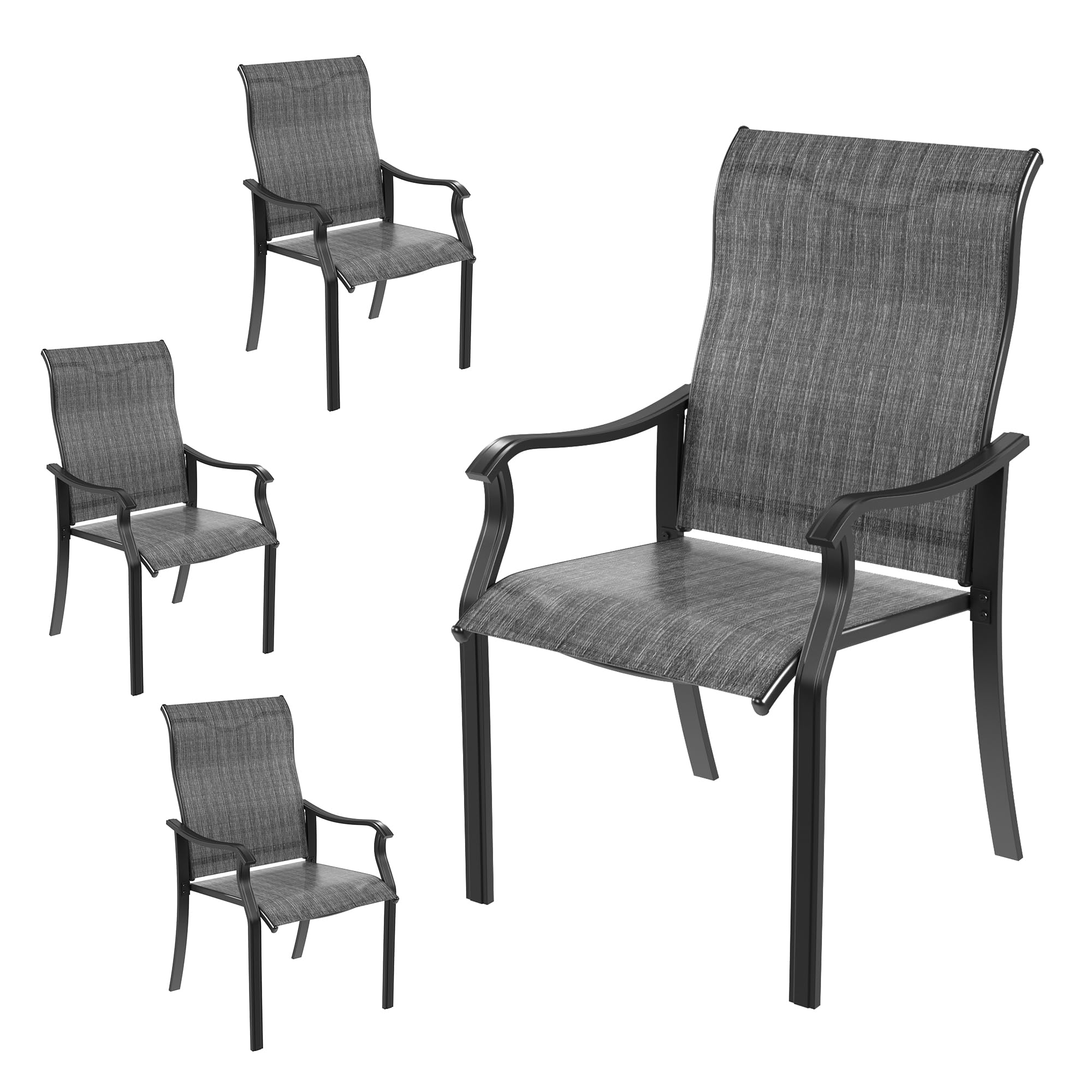 Amopatio Juego de 4 sillas de jardín con respaldo alto, metal, resistentes a la intemperie, silla con reposabrazos, silla de balcón, sillas de terraza, sillas de jardín para jardín, terraza, balcón,