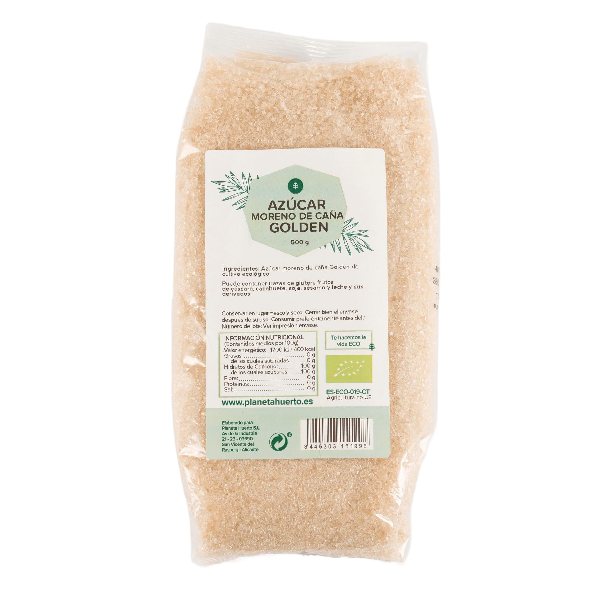 Azúcar de Caña Golden ECO Planeta Huerto 500 g Ecológica Alto Valor Nutricional Sabor Natural