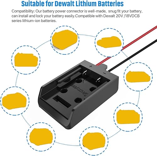 Miniatura 3 de Convertidor de corriente CC y adaptador de rueda de alimentación con fusible e interruptor para batería Dewalt de 20 V, CC descendente de 20 V a 12