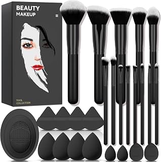 Koccido 26pcs Makeup Brushes Set - Professional Foundation Eyeshadow Kit with Sponges, Puffs & Cleaning Bucket
