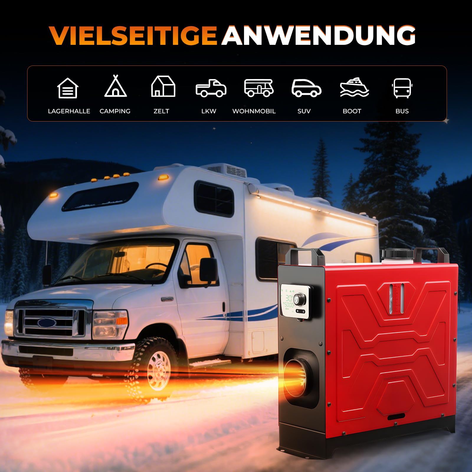 8KW Diesel Standheizung, 12V/24V Luft Dieselheizung mit APP & Fernbedienung, All in One Lufterhitzer mit Schalldämpfer für Auto Wohnmobil RV Boote LKW KFZ mit LCD-Anzeige