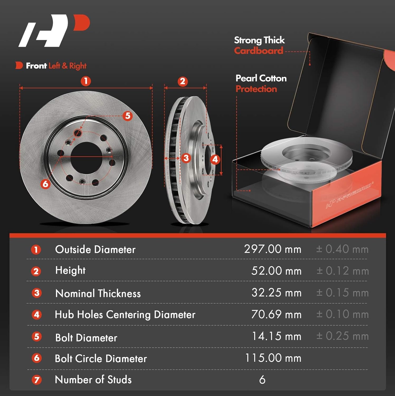 A-Premium 11.69 inch (297mm) Front Vented Disc Brake Rotors + Ceramic Pads Kit Compatible with Select Chevrolet, Buick, Pontiac and Saturn Models - Uplander, Terraza, Montana, Relay, 6-PC Set