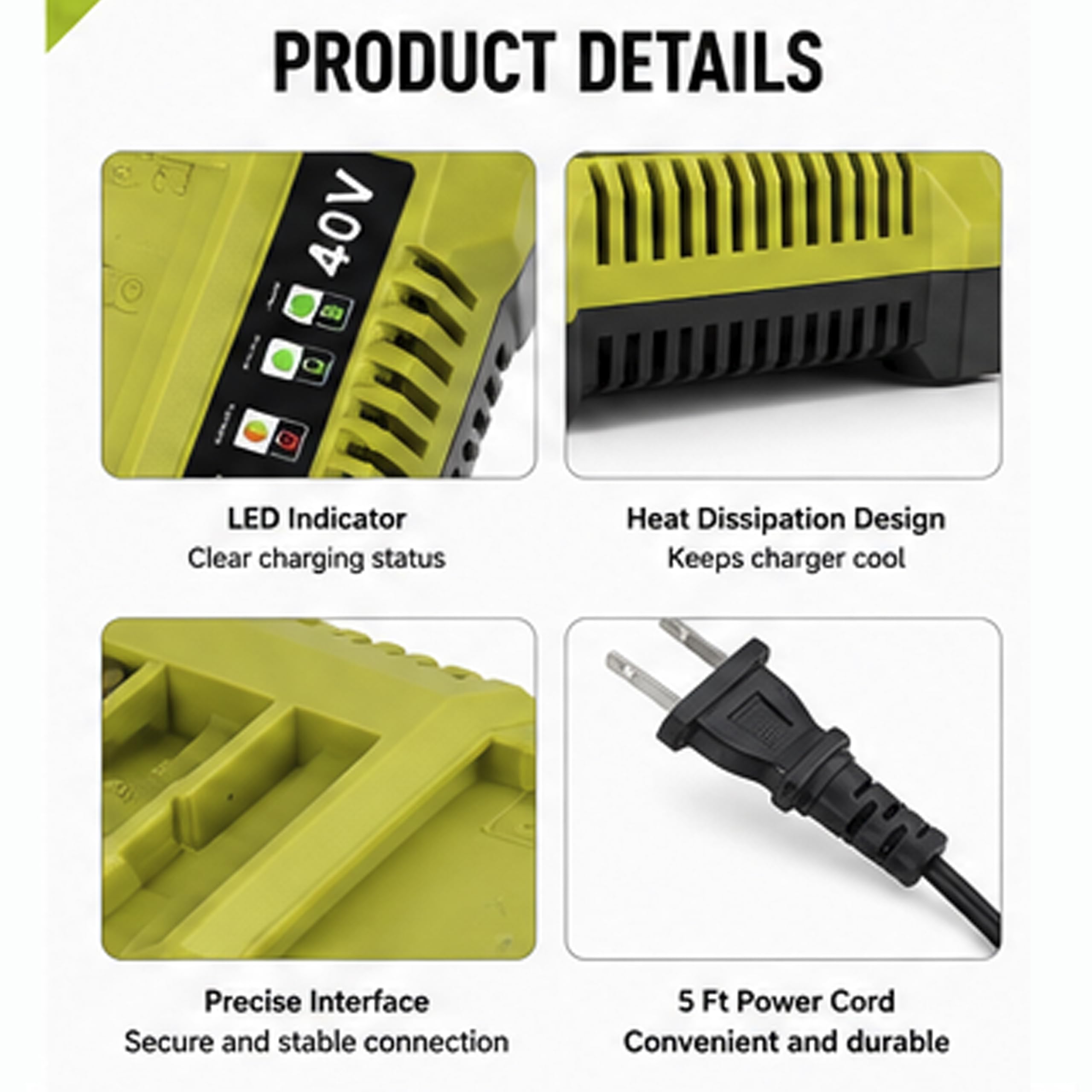 Caricabatterie 40 V per Ryobi 40 V, OP401, compatibile con batterie agli ioni di litio Ryobi da 40 Volt OP4015 OP4026 OP4030 OP4040 OP4050 OP40601