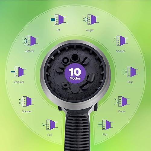 Miniatura 3 de Boquilla de manguera, plateado, pulverizador resistente, 10 patrones de riego ajustables, control con pulgar, ergonómico, para manguera de jardín,