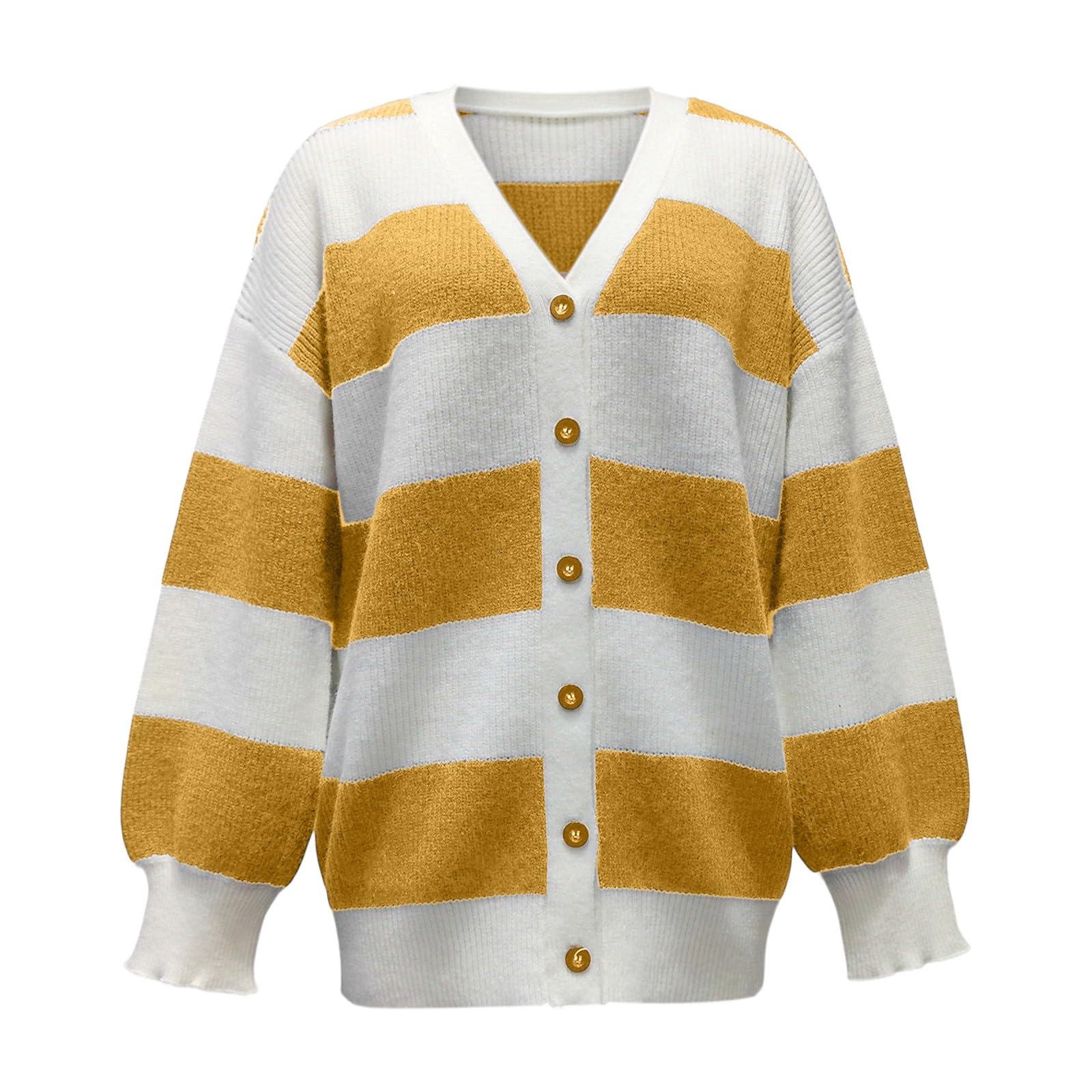 Generisch Cardigan da donna a righe, scollo a V, maniche lunghe