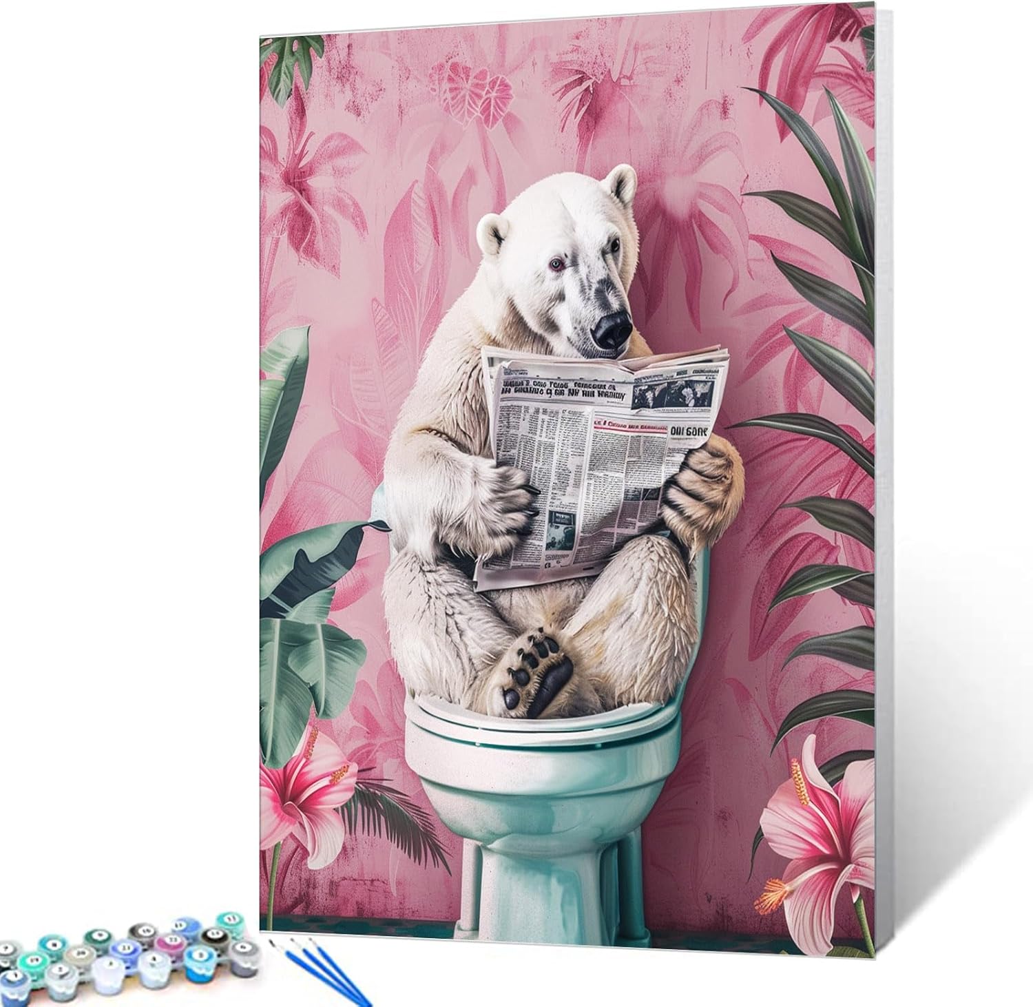 Polar Bear Paint by Number for Adults Beginner Animals on Toilet Reading Newspaper Painting by Numbers Paint Kits Canvas Gifts Arts Crafts for Home Wall Farmhouse Rustic Decor16x20Inch No Frame 16''x20''(Frameless) Paint by number-Closestool 13