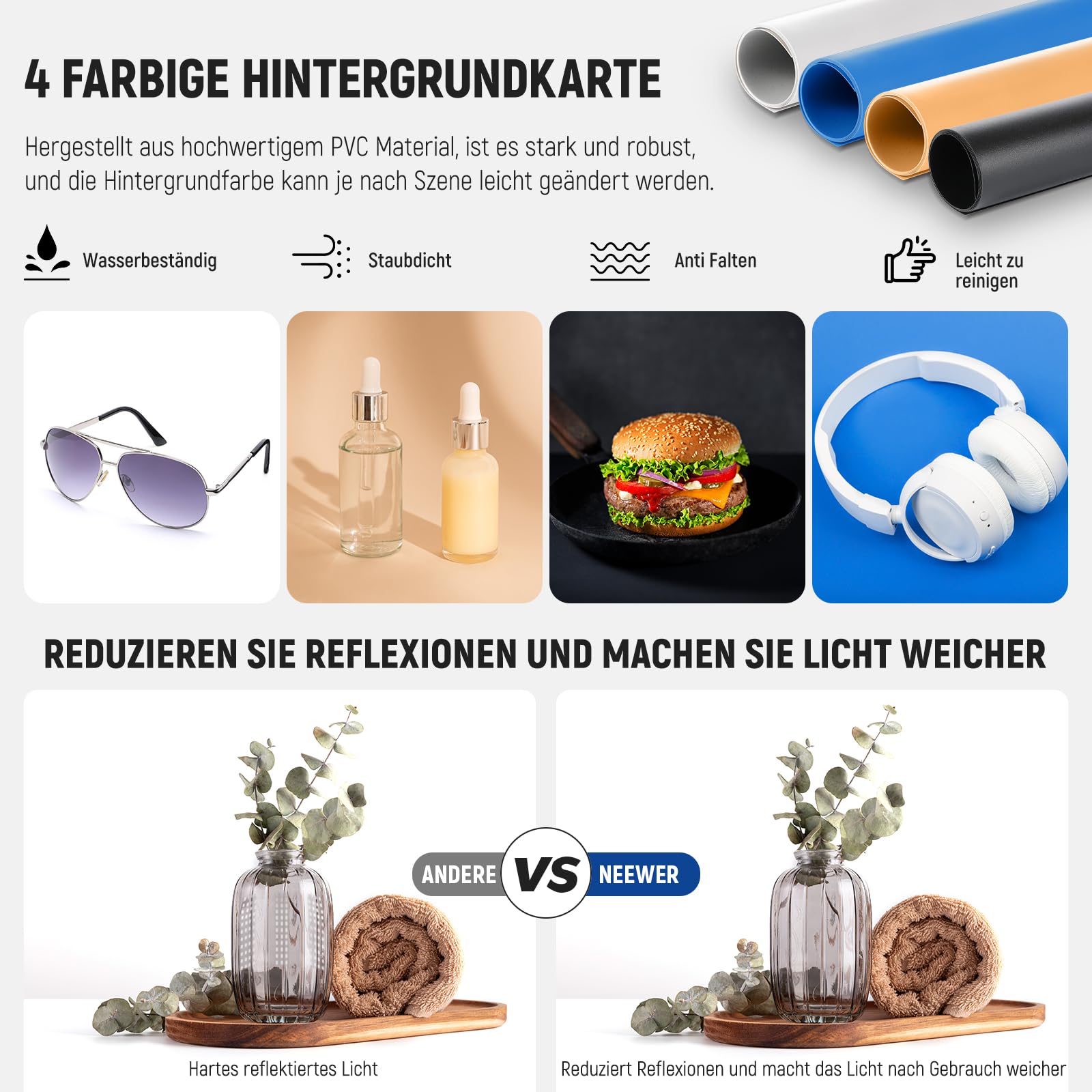 NEEWER Upgrade Fotostudio Licht Fotobox, 24"x24" No Glare, 4 Farbe Backdrops, Reinigungstuch, 160 LEDs 5600K CRI97+ klappbarer Mini Tisch Foto Booth für Schmuck Elektronik Produkt Fotografie, LP60