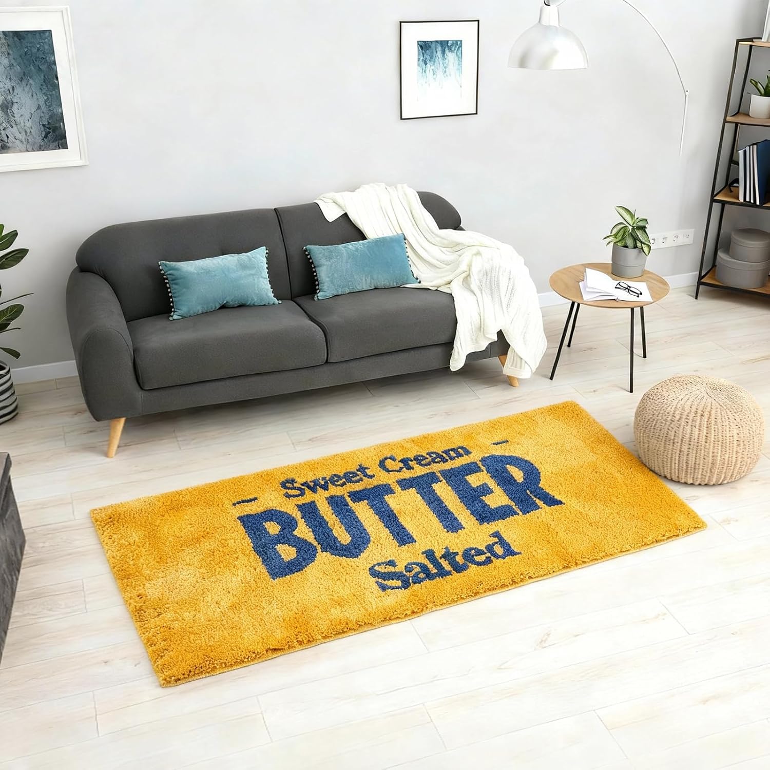 Butter Rug, 47"x20" Bright Yellow Plush Tufted Non Slip Accent Rug, Fluffy & Absorbent Runner Mat for Living Room, Bedroom, Kitchen, Bath, Entryway