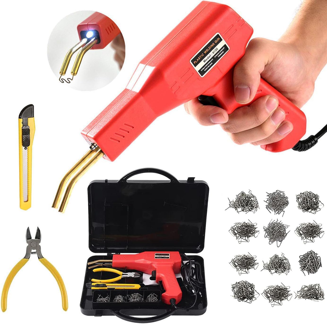150W Kit de réparation de pare-chocs de machine de soudure en plastique, Kit de réparation de soudure en plastique pour kayak/canoa, Kit de réparation de pare-chocs en plastique plat