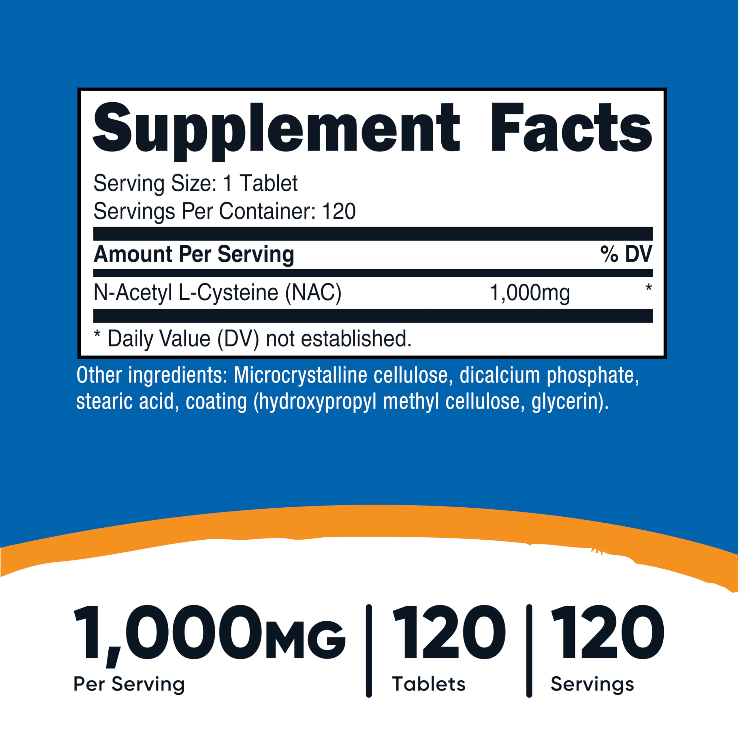 Nutricost N-Acetyl L-Cysteine (NAC) 1000mg, 120 Vegan Tablets, Gluten Free — Amazon image 2