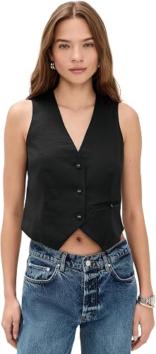 LE BOP Women's Simone Satin Vest, Black, 00