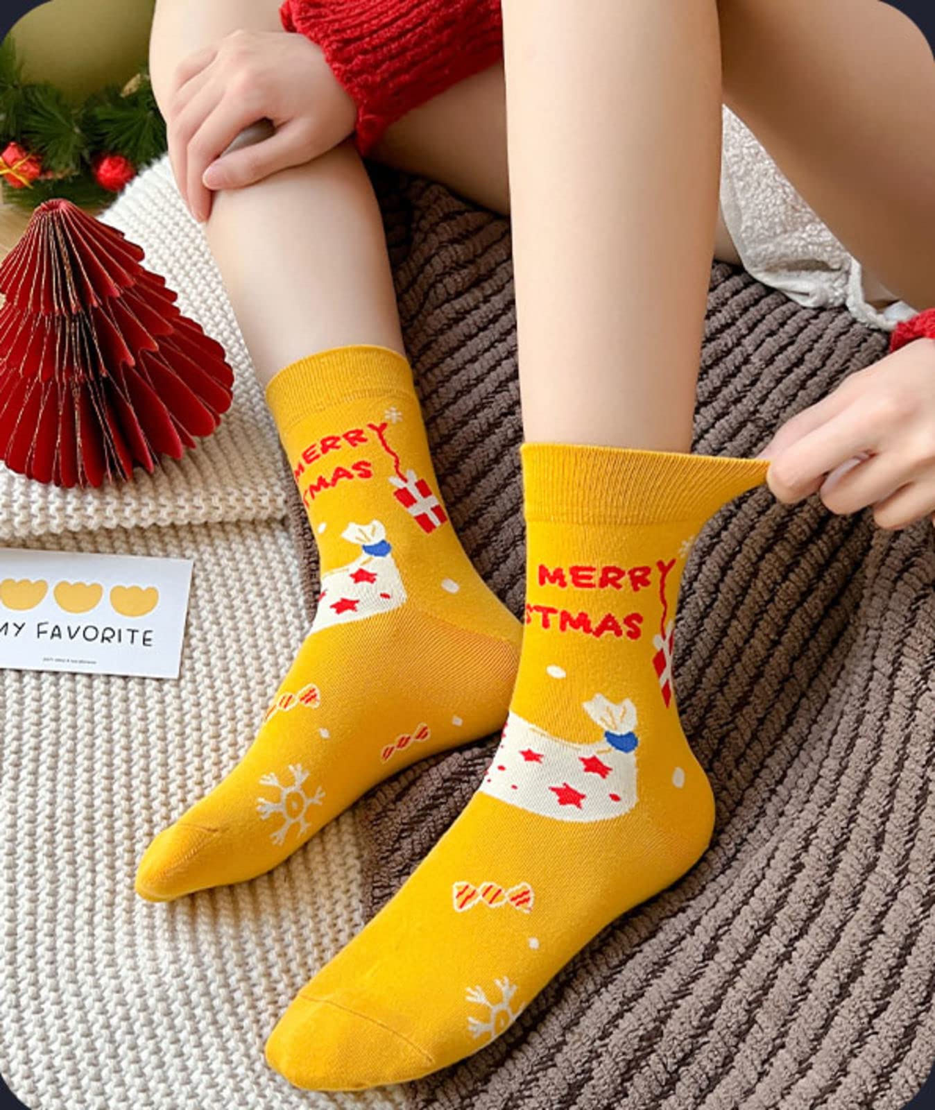 NIBHZ Calcetines Divertidos Calcetines de Navidad para Hombres, Mujeres, Coloridos, Divertidos, Novedad, Calcetines Estampados, 4 Pares,Red-One Size