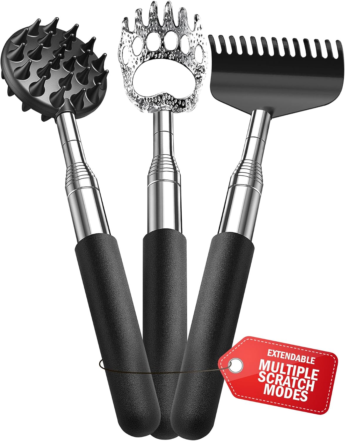 4 Unique Type Bear Claw Back Scratcher for Men and Women, 2025 Updated Telescoping Backscratchers for Adults, Extendable, Sturdy, 4 Scratch Options, Retractable Tickle Tools Adult Gifts for Prizes