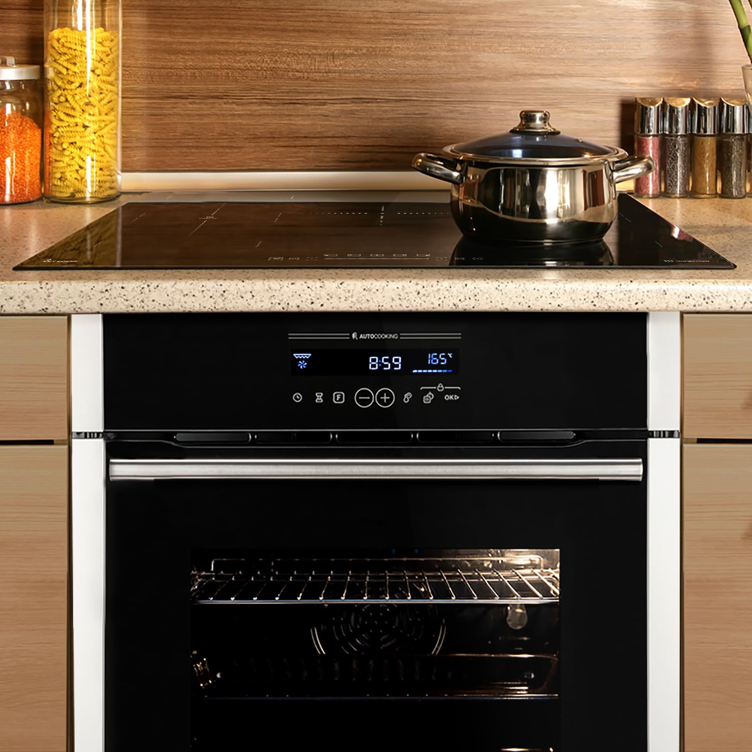 Autarkes Herdset: 60cm Einbaubackofen EB8016ED + 77cm Induktionskochfeld IH87705FZ | Katalyse | Drehspieß | Pizzafunktion | Grill | Heißluft | Teleskopauszüge | Automatik-Timer | SET8016IH77FZ