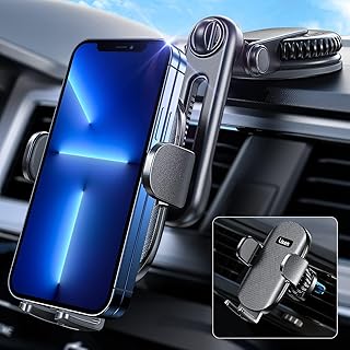 LISEN Universal Car Phone Holder Mount, 4-in-1 Vent/Dashboard/Windshield Compatible, 4-7 Inch Phones, 2 Suction Cups, 1 Hook Clip, Safe & Adjustable