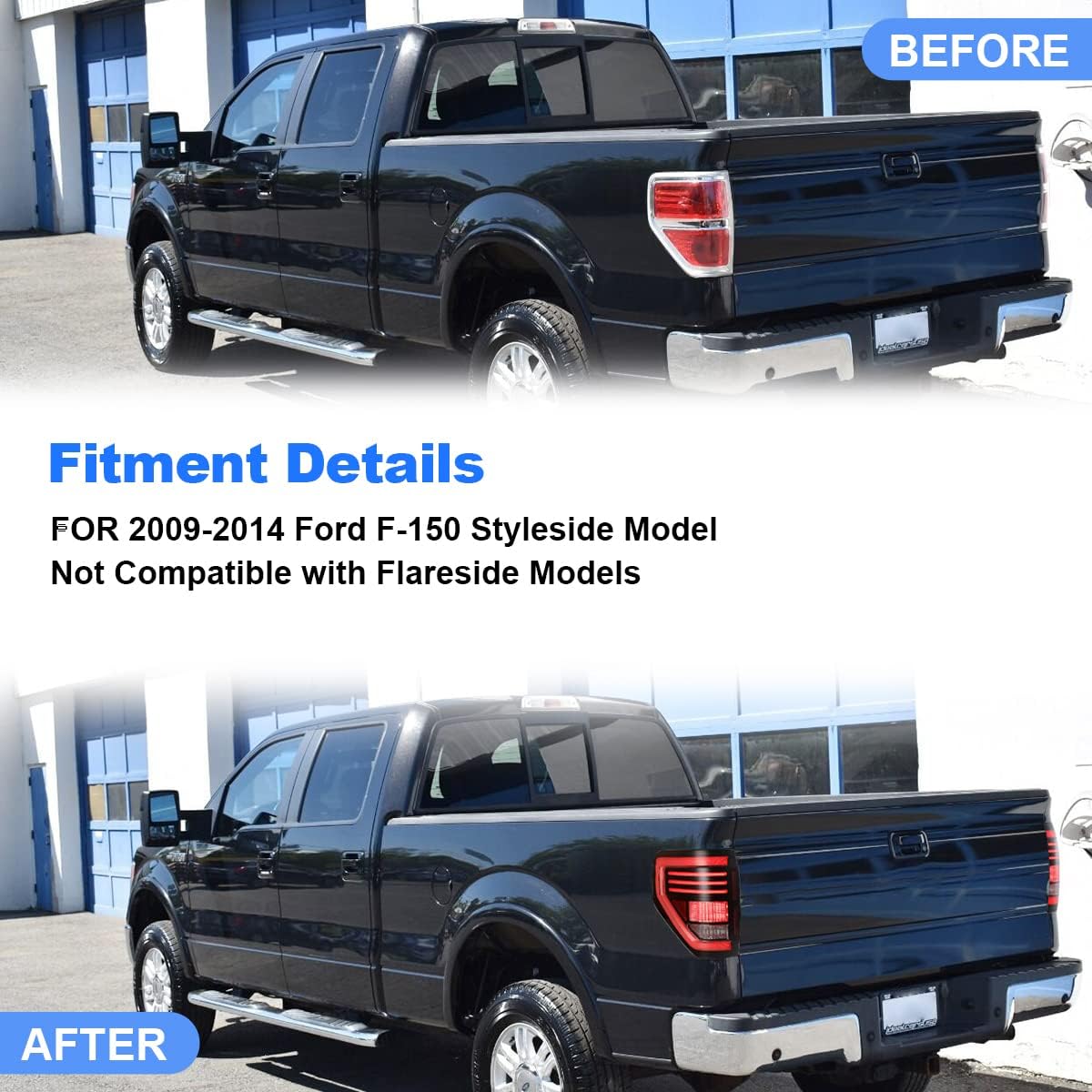 ROXX Full LED F150 Rear Tail Lights Passenger and Driver Side Compatible With 2009 2010 2011 2012 2013 2014 Ford F150 Pickup w/Sequential Turn Signal (Black Housing/Clear Lens)