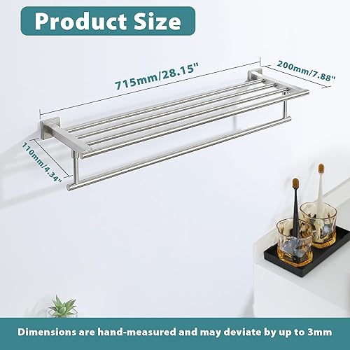 Miniatura 2 de Alise Toalleros de 28 pulgadas para baño, toallero montado en la pared con barras de torre, estante de baño de acero inoxidable SUS 304, toallero de