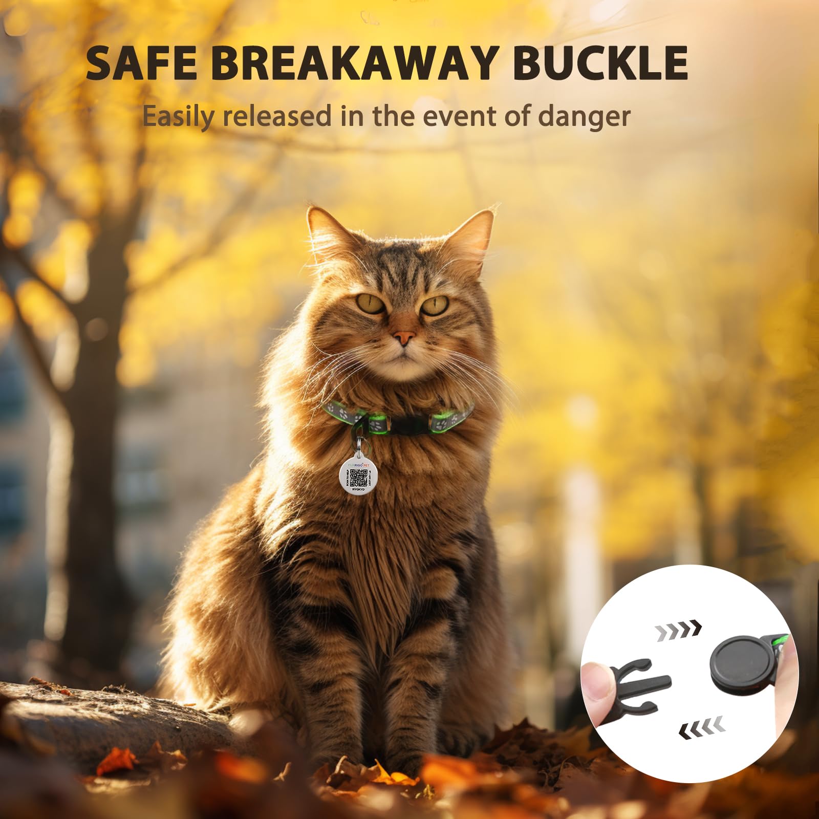 Collar de gato con etiqueta de nombre de código QR, collares reflectantes para gatitos con campana, etiqueta de identificación de gato personalizada, ultra duradero, ajustable, liberación rápida, se