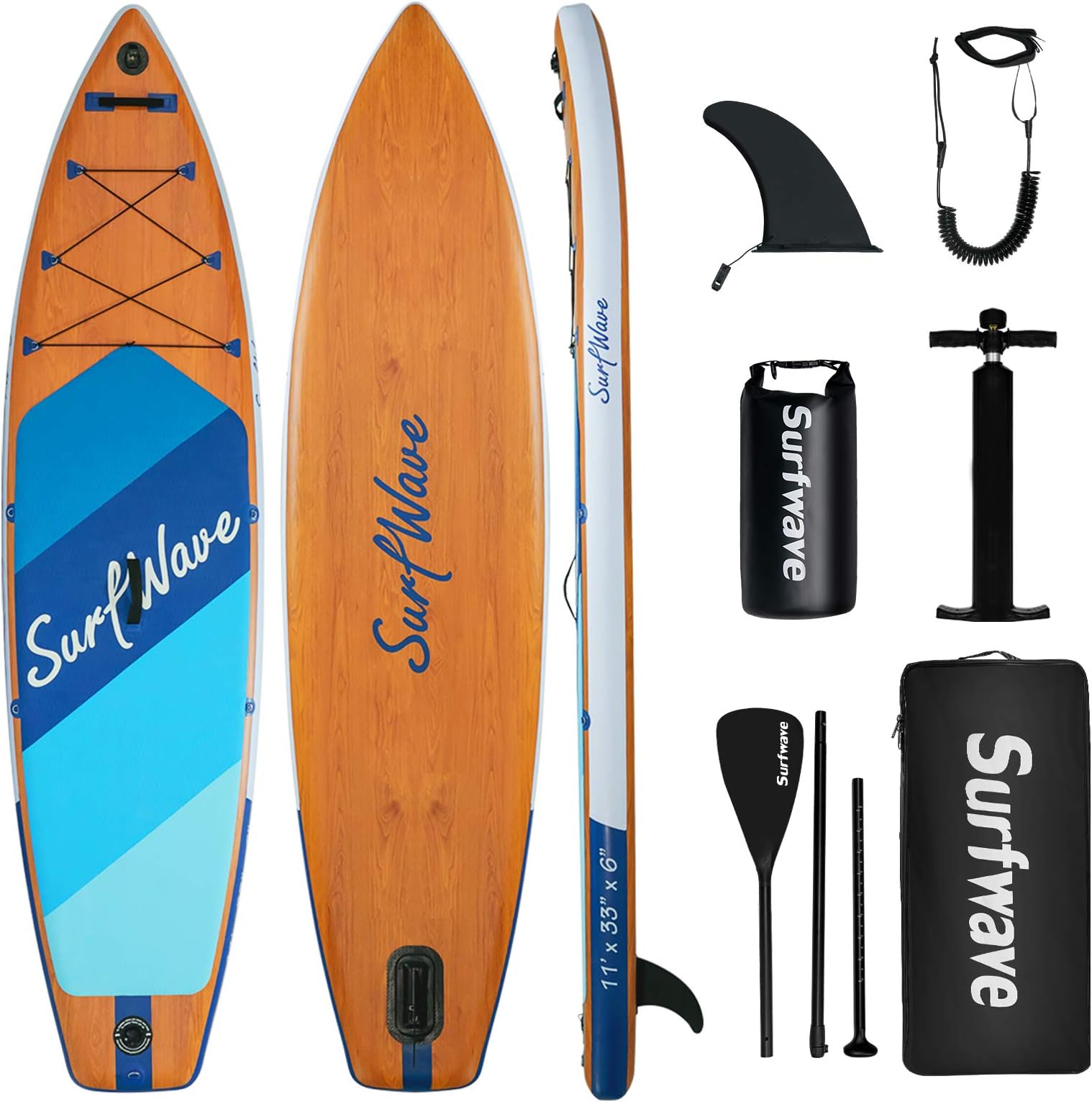 Inflatable Paddle Board, 11'×33'' Stand Up SUP Board W/Camera Mount, 5L Waterproof Bag, Floatable Paddle, 5MIN Fast Inflate, Ideal for Beginners & Expects, Fresh or Salt Water…