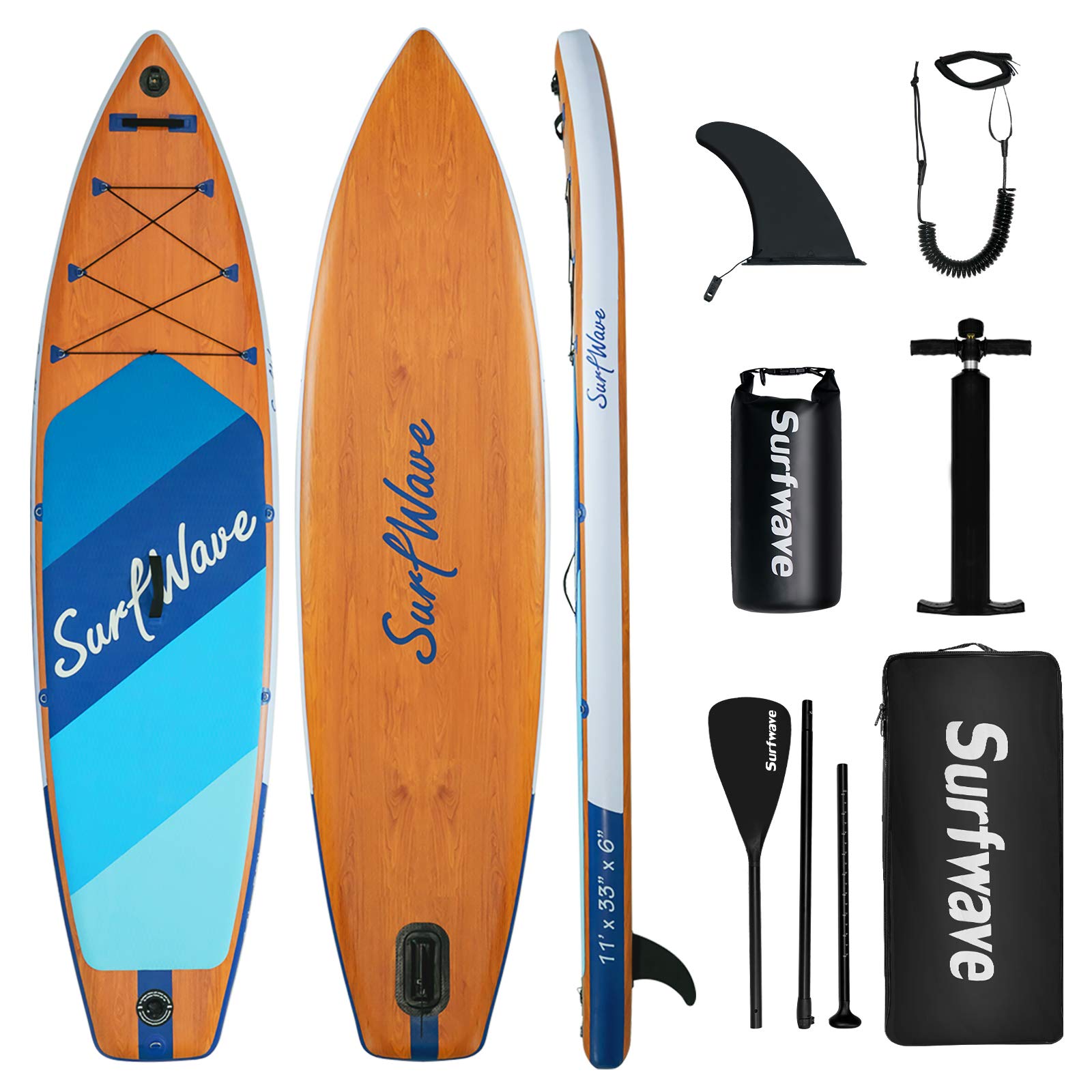 Surfwave Inflatable Paddle Board, 11'×33'' Stand Up SUP Board W/Camera , 5L Waterproof Bag, Floatable Paddle, 5MIN Fast Inflate, Ideal for Beginners & Expects, Fresh or Salt Water…