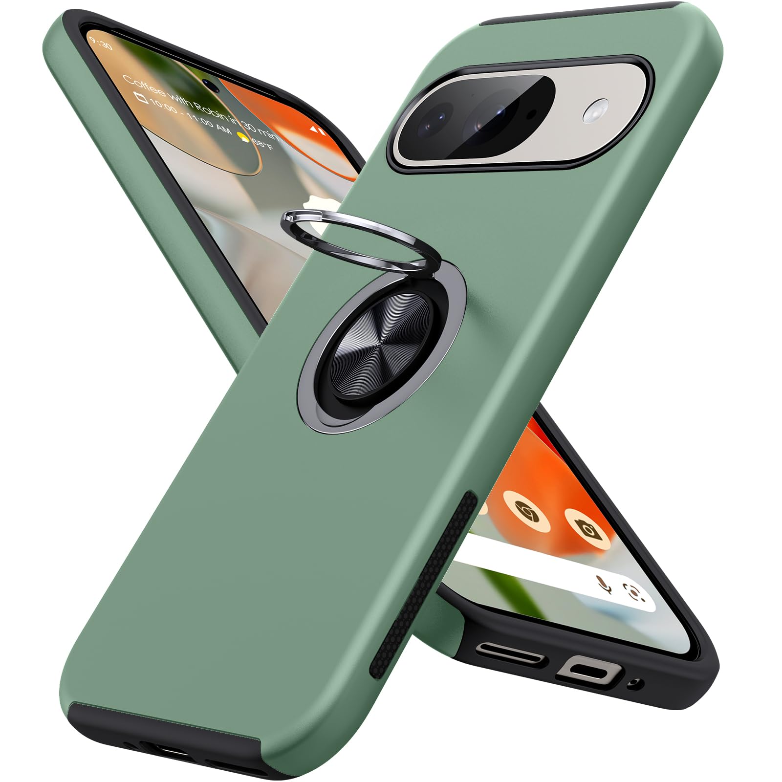 JAME for Google Pixel 9 Case/Pixel 9 Pro Case, Slim Fit Military Grade Shockproof Case for Google 9 with Ring Holder Stand Kickstand Protective Phone Case for Google Pixel 9/9 Pro, Alpine Green