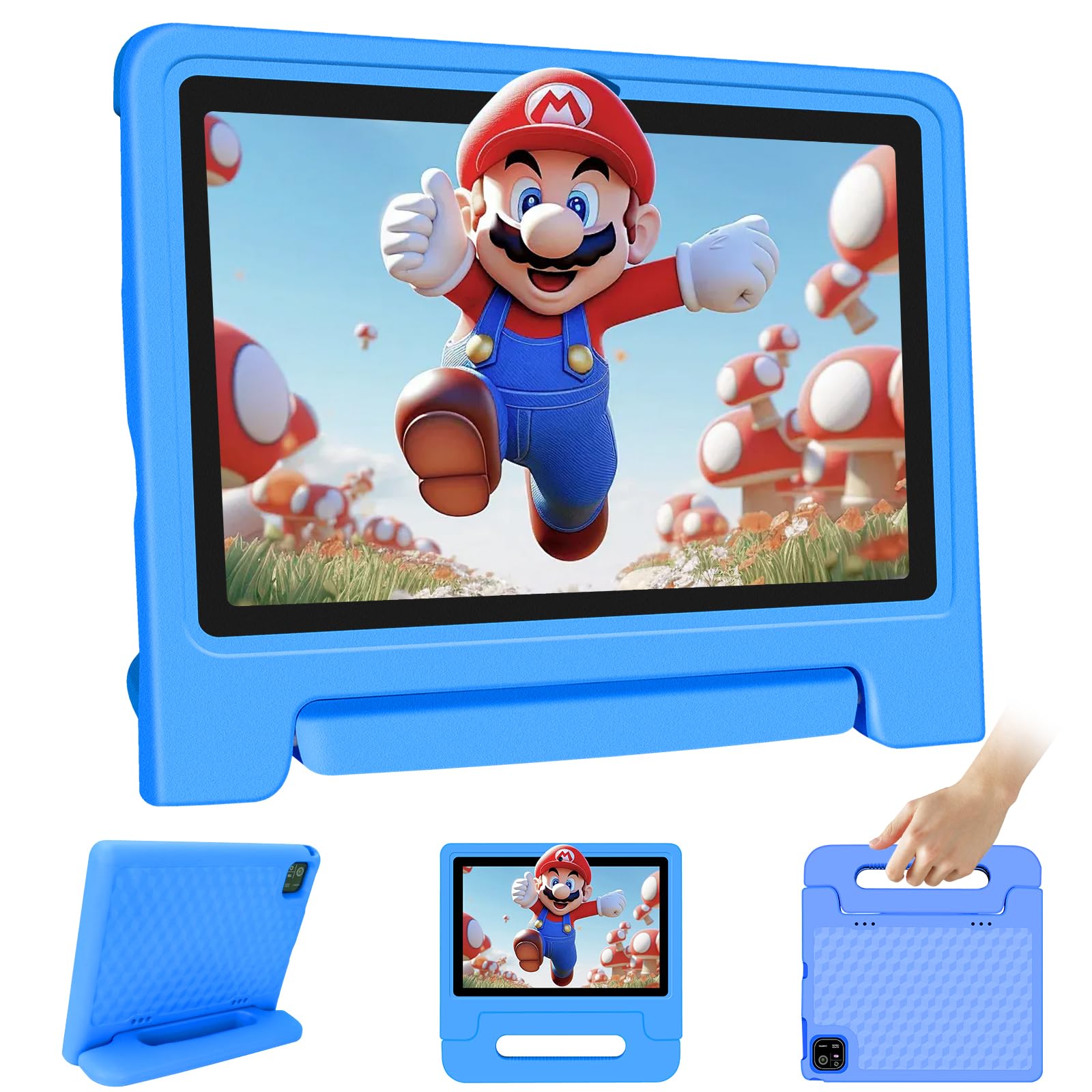 VNEIMQN Tablet per Bambini Android 14, con WiFi e Bluetooth, Doppia Fotocamera 10.1 Pollici HD, Octa-Core, 8GB RAM, 64GB ROM (1TB TF), Controllo Parentesco, Batteria 6000mAh (Blu)