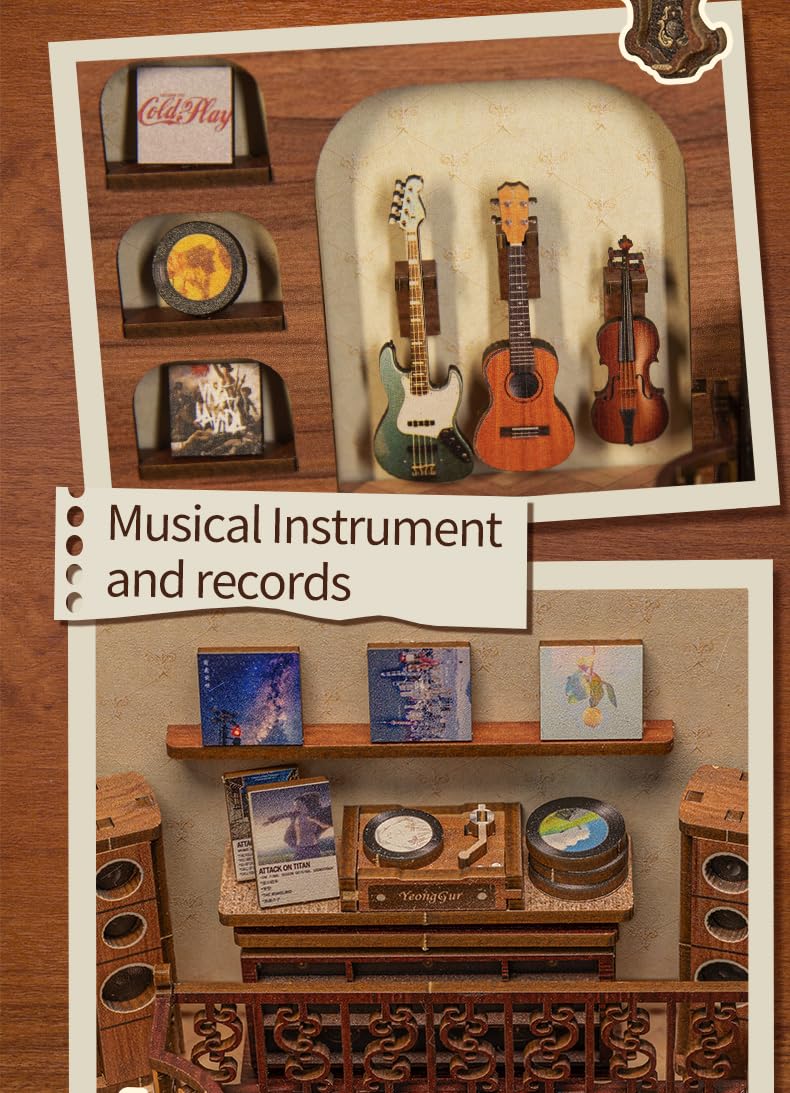 Cutefun DIY Book Nook Kit Maison de Poupées Miniatures Nook Nook Puzzle 3D Livre Bois Serre-Livres d'art avec Lumière LED et Feuille de poussière enfichable The Secret Rhythmt(SZ03B)