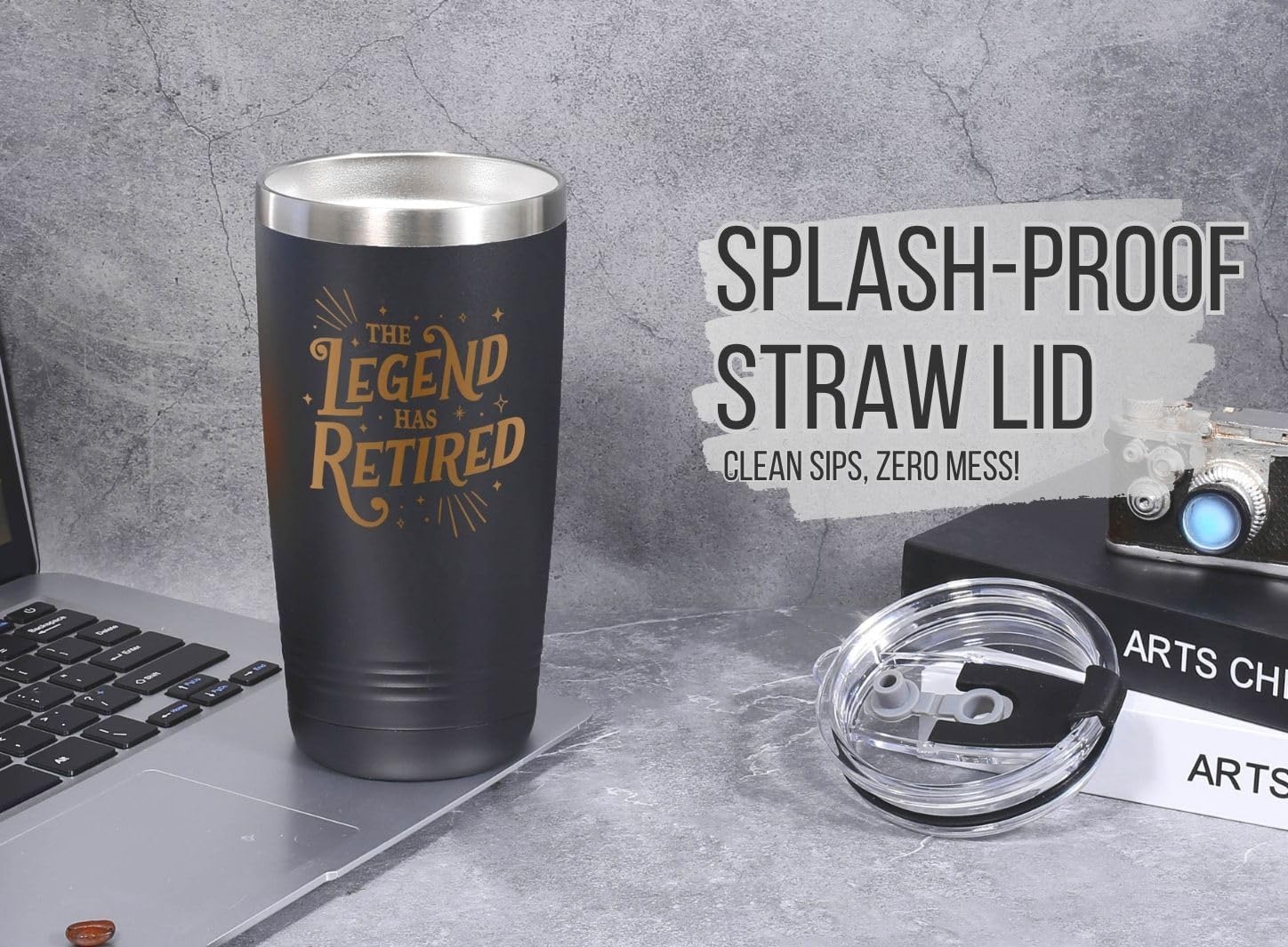 Retirement Gifts for Men – The Legend Has Retired – 20 oz Insulated Tumbler with Lid, Stainless Steel Travel Mug for Him, Dad, Coworker, Boss, Mentor – (Black) - Image 6