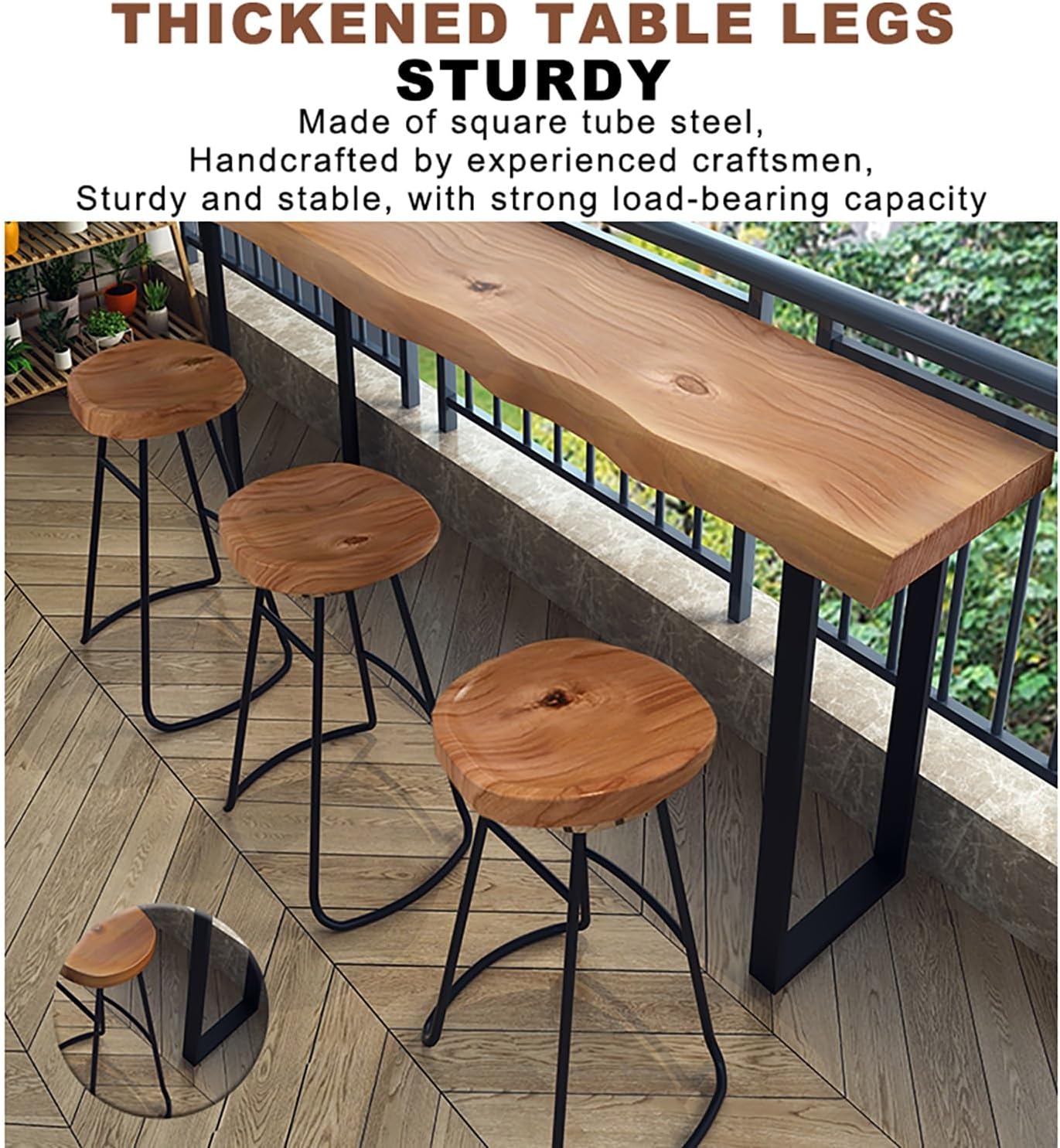 Narrow Side Table Modern Wood Bar Table Set Rectangular Bar Height Table with Footstool for Narrow Space Living Room Kitchen.(39.4x17.7x41.3in)