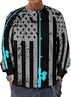 Fishing American Flag Men's Crewneck Sweatshirt Long Sleeve Casual Pullover Sweater T-shirt Lightweight Tops