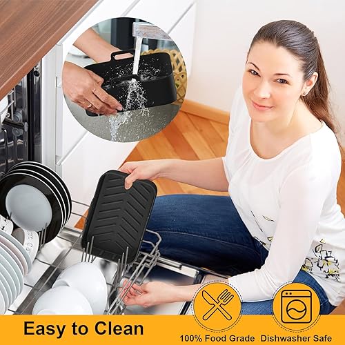 Miniatura 5 de Forros de silicona para freidora de aire de 10 cuartos de galón para Ninja Foodi Dual DZ401 DZ550, 2 piezas reutilizables para freidora de aire para