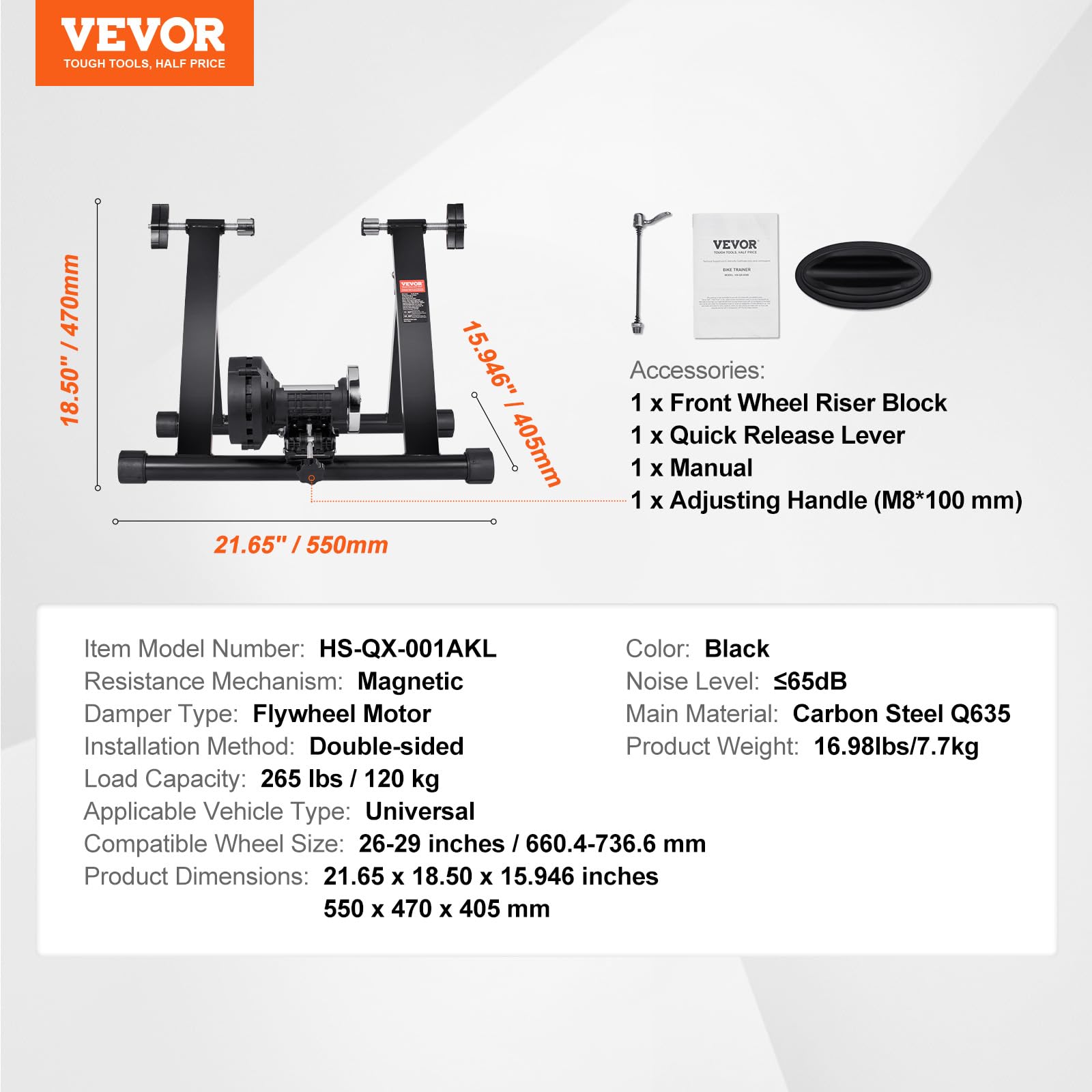 VEVOR Support d'Entraînement pour Vélo, Entraîneur de Vélo Magnétique Stationnaire pour Roues 66-74 cm, Moteur à Volant d'Inertie à Réduction de Bruit, Levier à Dégagement Rapide, Exercices Intérieur