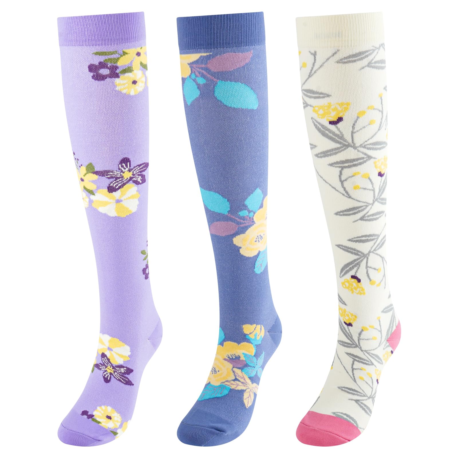 Kompressionsstrümpfe Damen Compression Socken Stützstrümpfe Kompressionssocken für Flug, Sport Laufen Reise Radsport Bunte 3 Paar