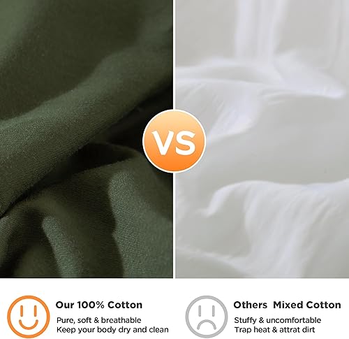 Miniatura 5 de Litanika Edredón tamaño King 100% algodón, color verde oliva, transpirable, color verde oscuro, juego de ropa de cama suave de 3 piezas para todas