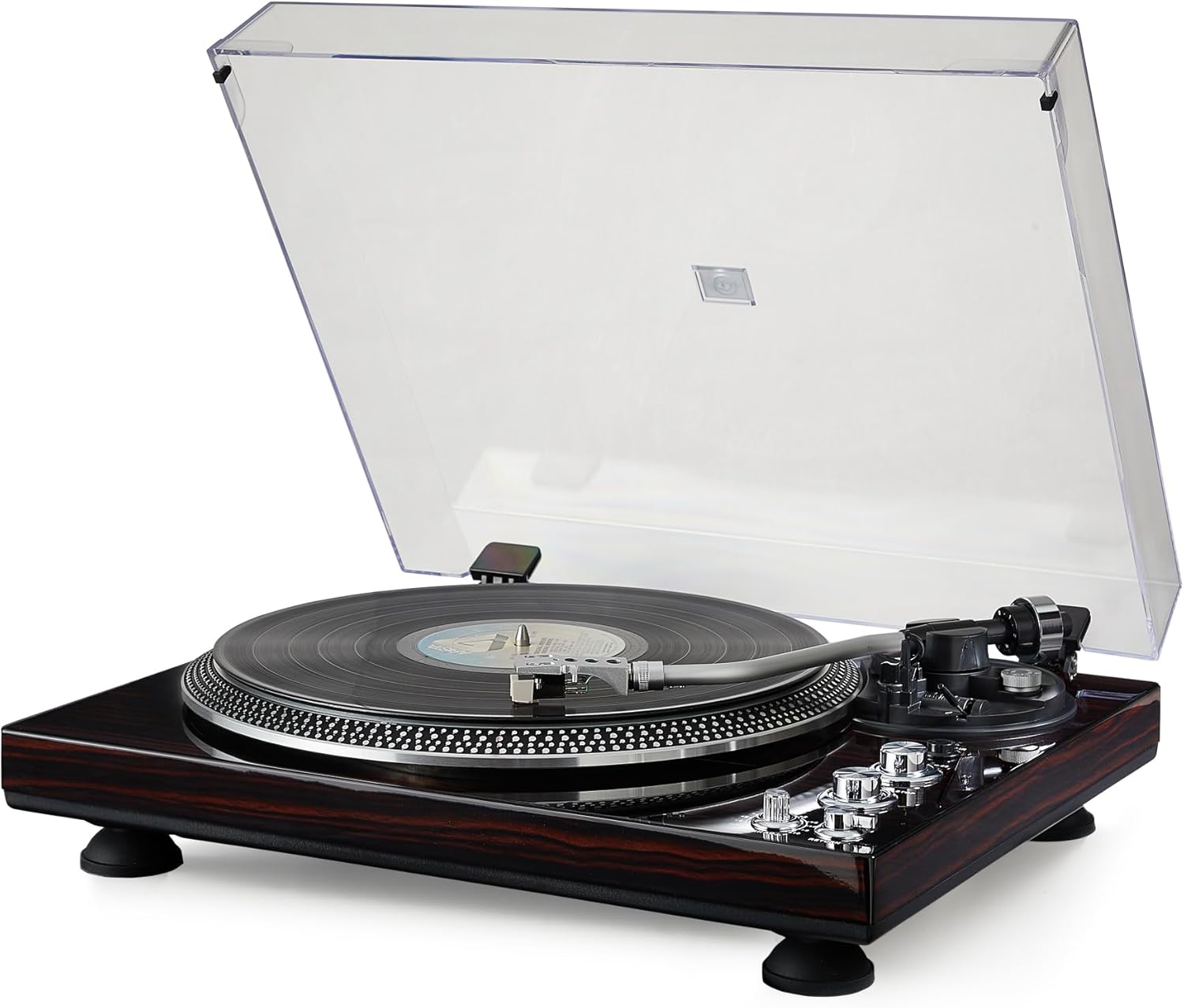 High-Fidelity Vinyl Record Player, Bluetooth Turntable with Magnetic Cartridge, 2-Speed Belt Drive Wood Vintage Player with Auto-Return, Adjustable Counterweight, Pitch Control & Preamp