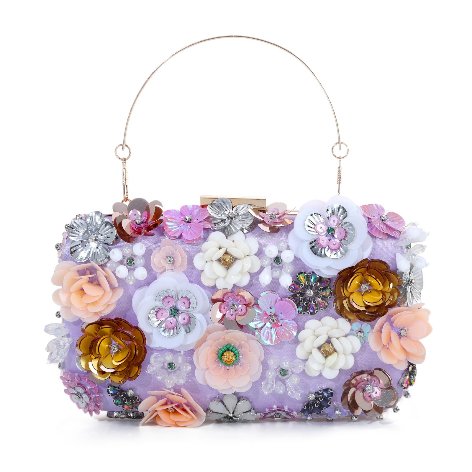 EVEOUT Clutch de 3D Flores Mujer Elegante Bolso de Mano de Noche de Cristal con asa y Cadena para Boda Fiesta Baile