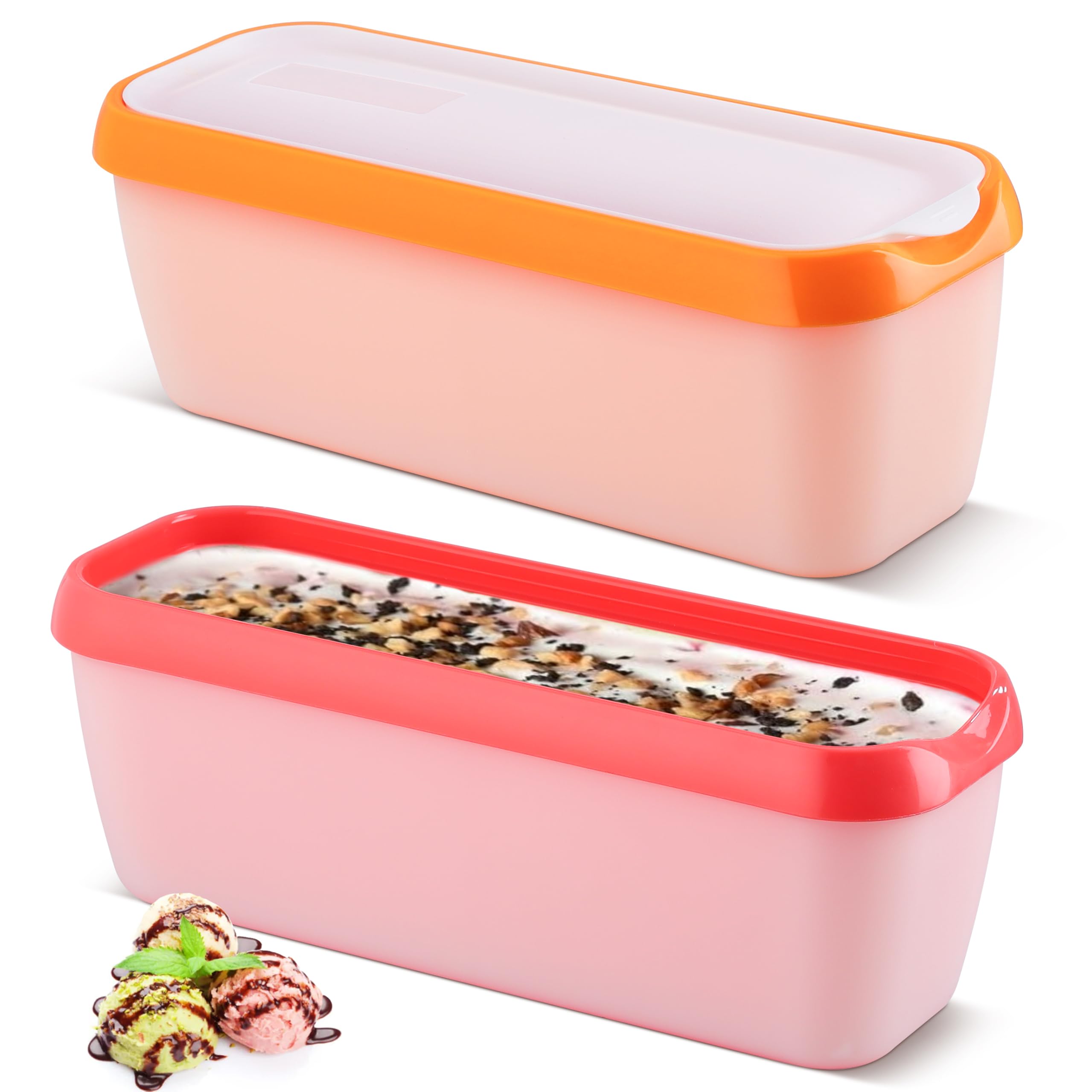 Eisbehälter für Speiseeis,BPA frei, 2er-Set Eisbehälter für Speiseeis 1.5 L, Wiederverwendbare Hausgemachte Eiscreme-Behälter mit Deckel, Für Selbstgemachtes Eis, Sorbets, Joghurt