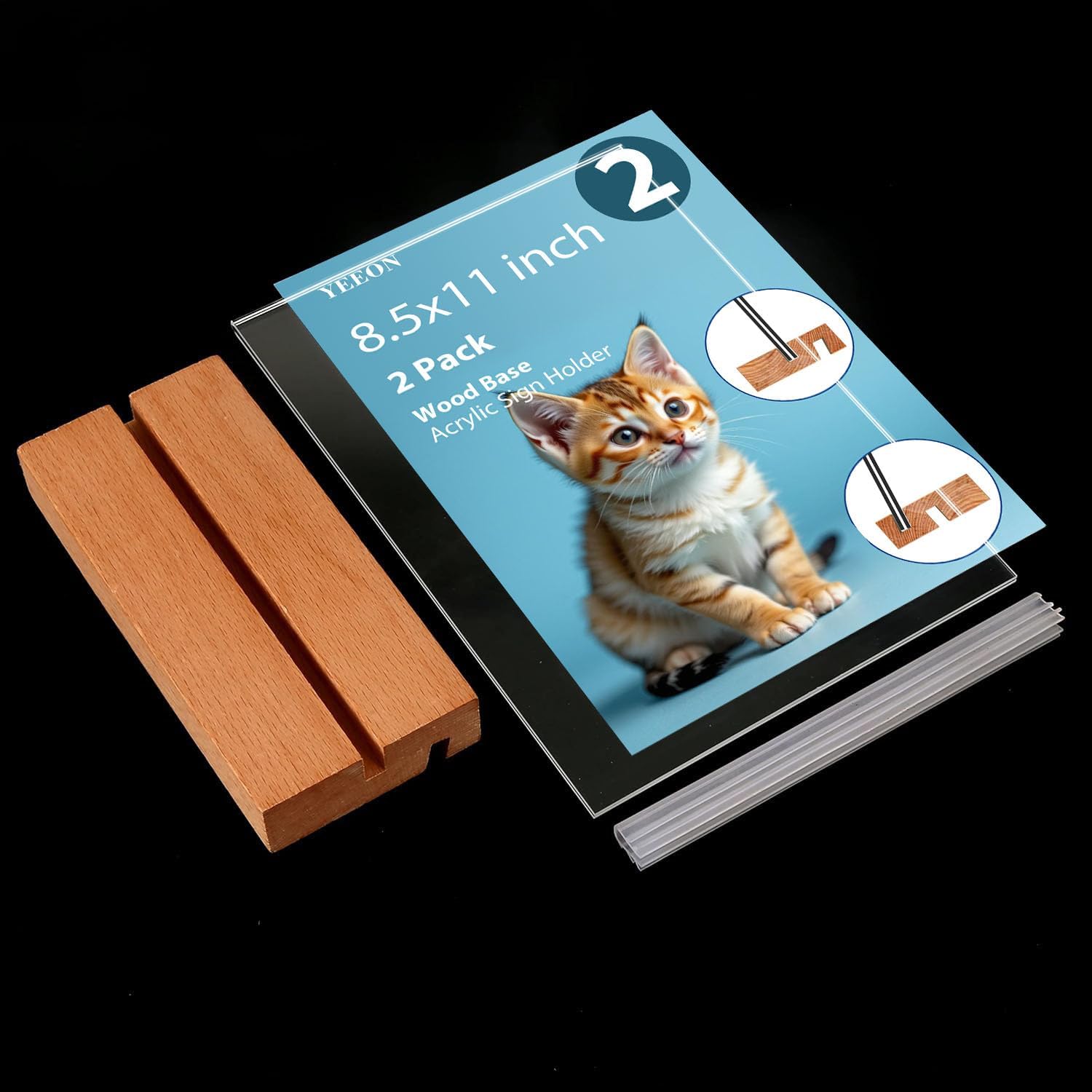 8.5x11 Inch 3 Pack Acrylic Sign Holder with Wooden Base, Desktop Display Stand (8.5x11 2Pack) - Image 4