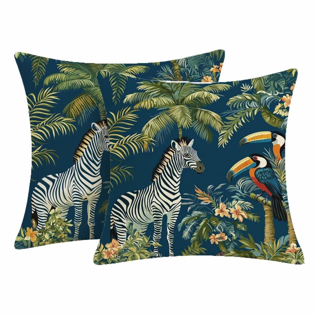 Housse coussin exterieur impermeable lin zèbre 60x60cm pour jardin et salon