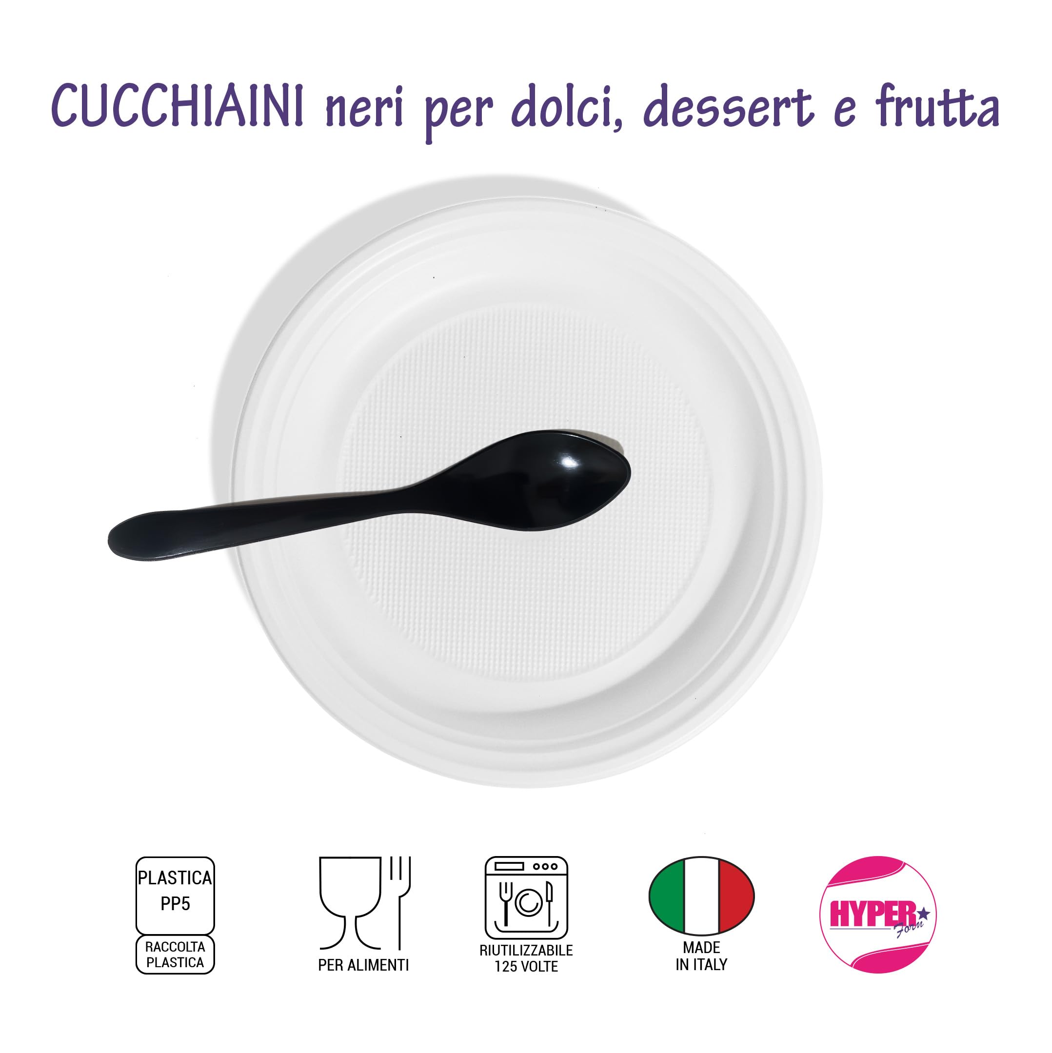 Cucchiaini in Plastica Nera Riutilizzabili 300 pezzi 1 KG