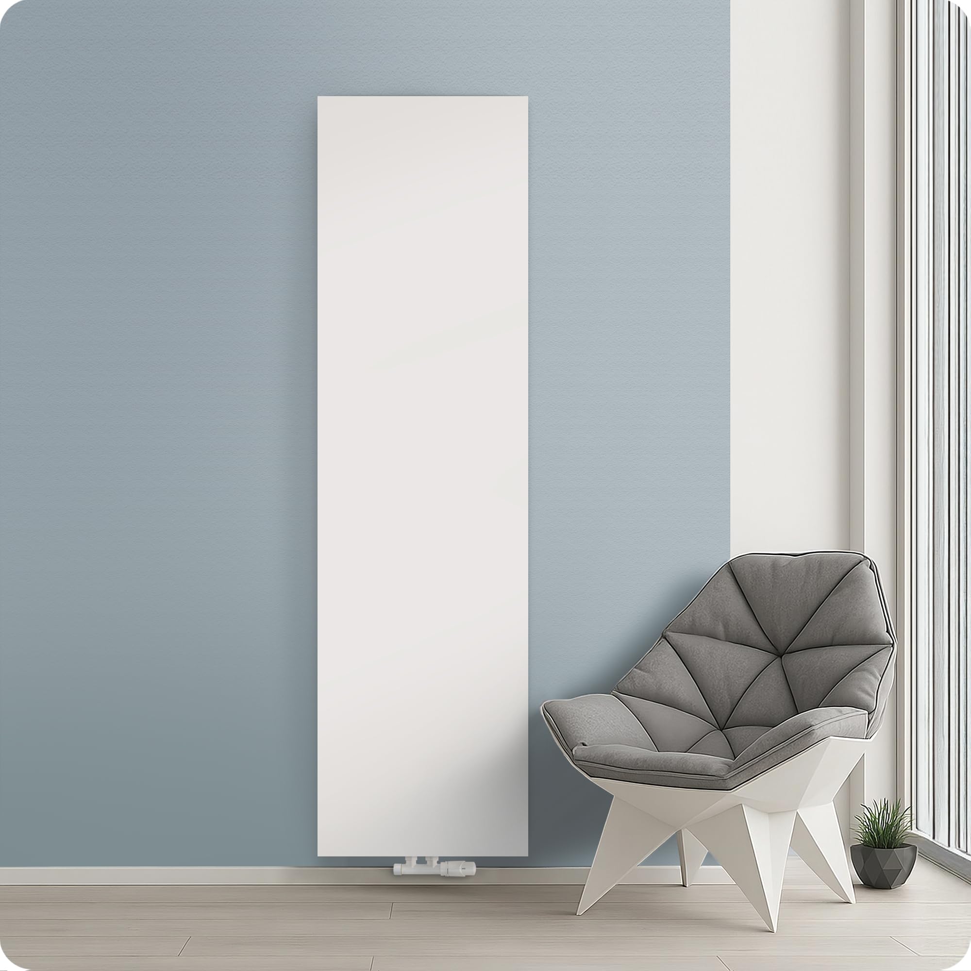 Belrad® Vertikal Design Heizkörper 1800 x 500 - Flachheizkörper mit Mittelanschluss Typ22 - Wandheizkörper Plan mit 1601W Weiß - glatte Oberfläche - Designheizkörper kompakt, schmal & energieeffizient