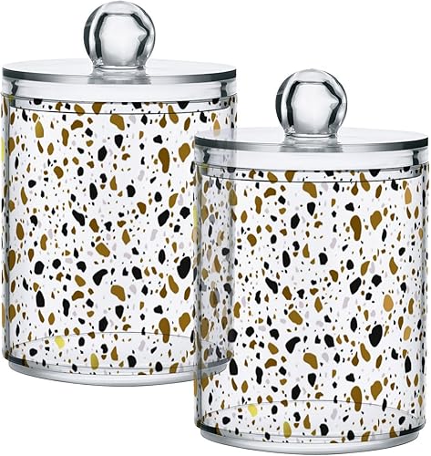 Paquete de 2 dispensadores de terrazo Qtip para bolas de algodón, hisopos de algodón, tarro de boticario de plástico, baño y organización de