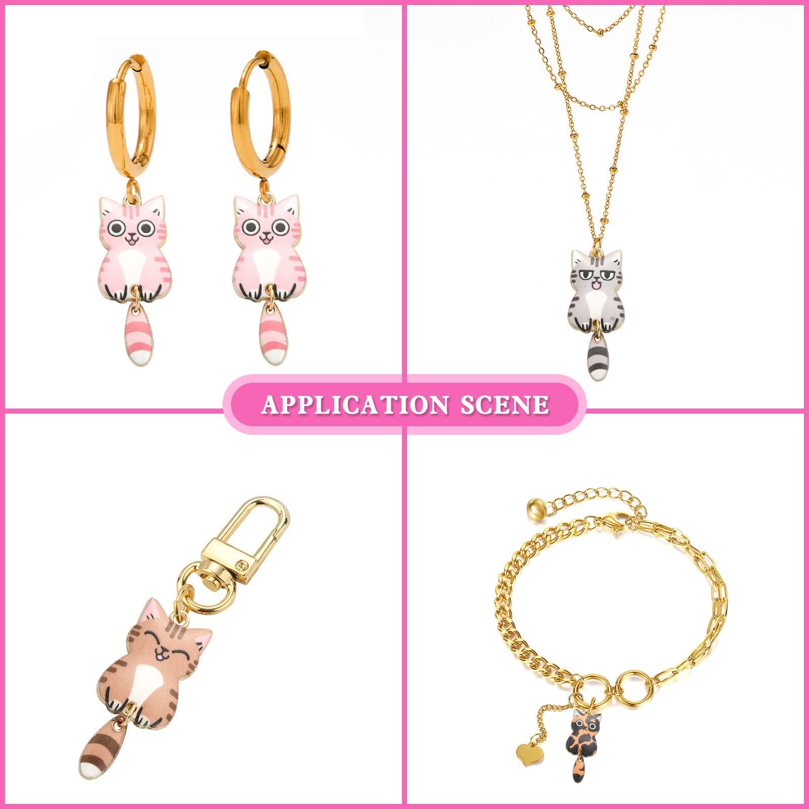 45 Pcs Enamel Cat Charms - Cute Kitten Pendants For Jewelry Making DIY