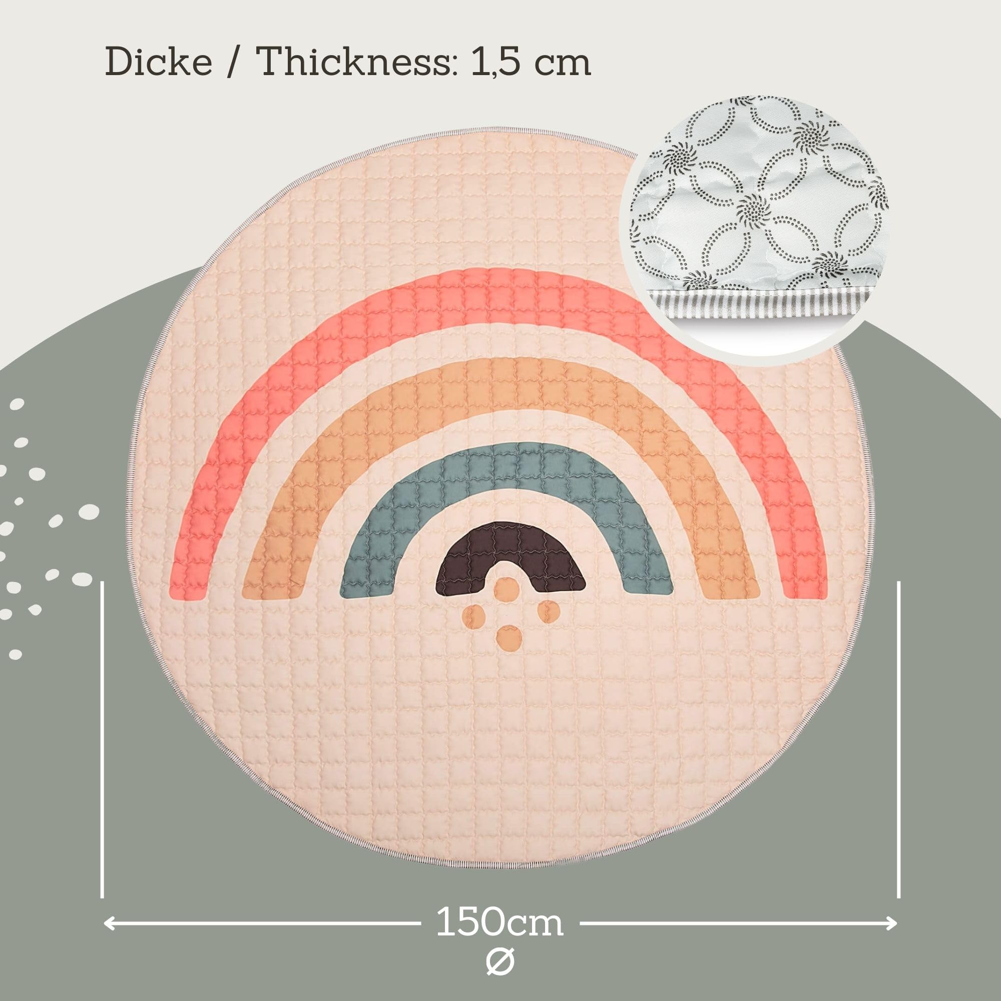 Hakuna Matte Grande Tappeto morbido bambini Imbottito 150cm - Tappeto Giochi bambini Spesso 1.5cm Design Arcobaleno Boho - Tappeto neonato con Supporto Antiscivolo per Gattonare, Giocare