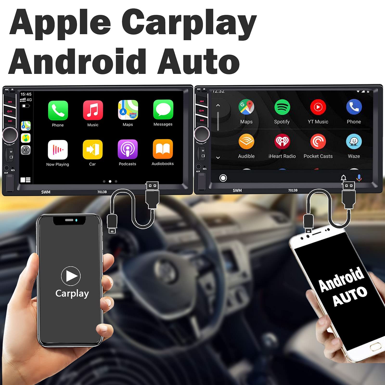 7 Inch Double Din Car Stereo with Apple Carplay Android Auto Car Radio