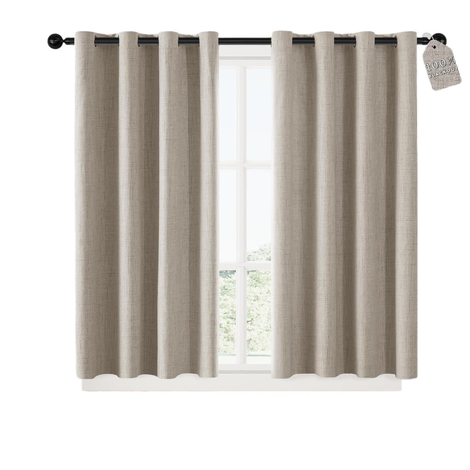 Leinenvorhänge for den Raum, Verdunkelungsvorhang, vollständiger, Sichtschutz mit Ösen Oben, thermisches Fensterpaneel(Natural Linen,52" W x 54" L (Pack of 2))