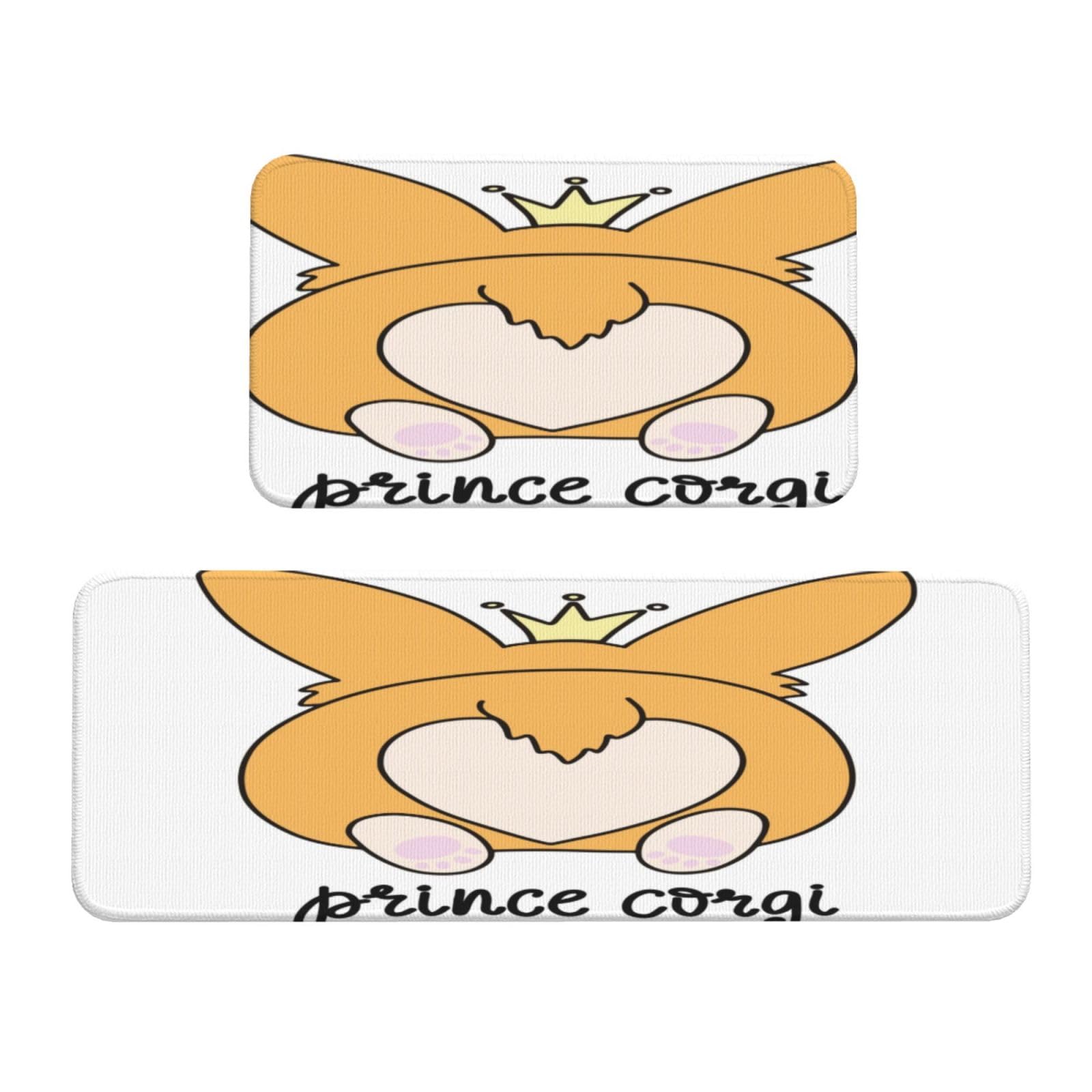 Prince Corgi Küchenmatte mit Hunde-Aufdruck, für Boden, Bauernhaus, Küchenteppich, 2er-Set, rutschfeste Küchen-Bodenmatte für Waschbecken, Wäsche, Büro, Zuhause, Schreibtisch, 43,2 x 129,2 cm