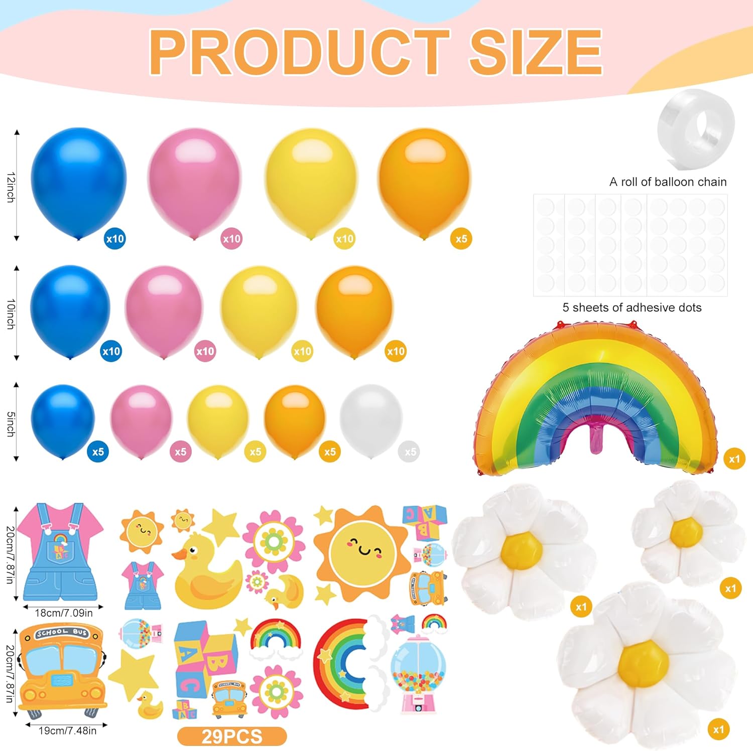 144 Pcs Girls Happy Birthday Party Decorations English Teacher Theme Garland Arch Kit Sunflower Rainbow Foil Balloons Pink Blue Yellow Balloons Cartoon Teacher Party Supplies for Girls & Boys